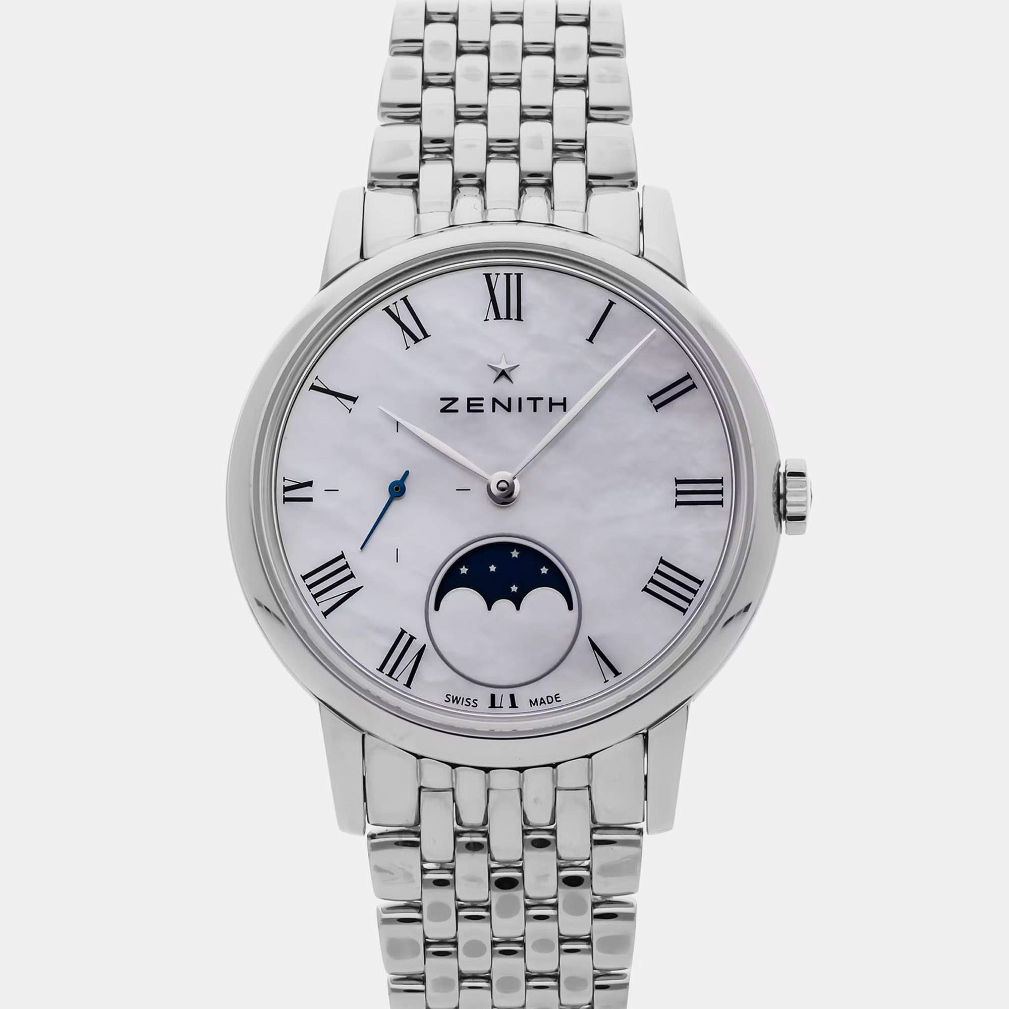 Pre Owned Zenith Elite Ultra Think Lady Moonphase 03.2320.692/81.M232 White Stainless Steel, Mother of Pearl Automatic Men's Wristwatch 36mm