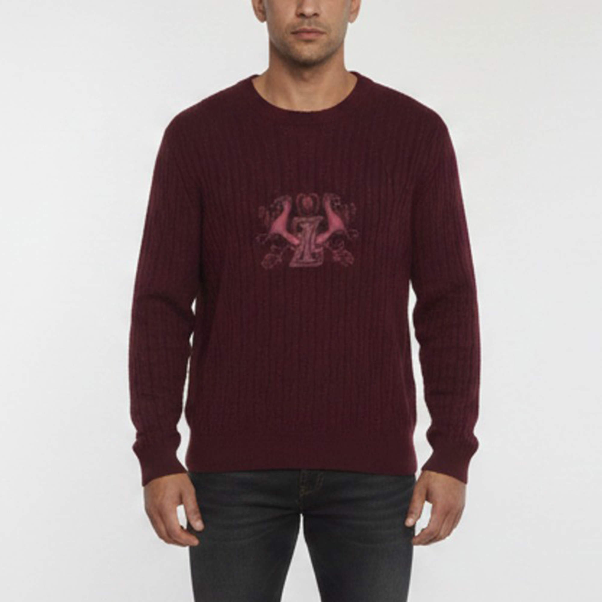 Pre Owned Zilli Burgundy Logo Embroidered Cashmere Knit Sweater XXL