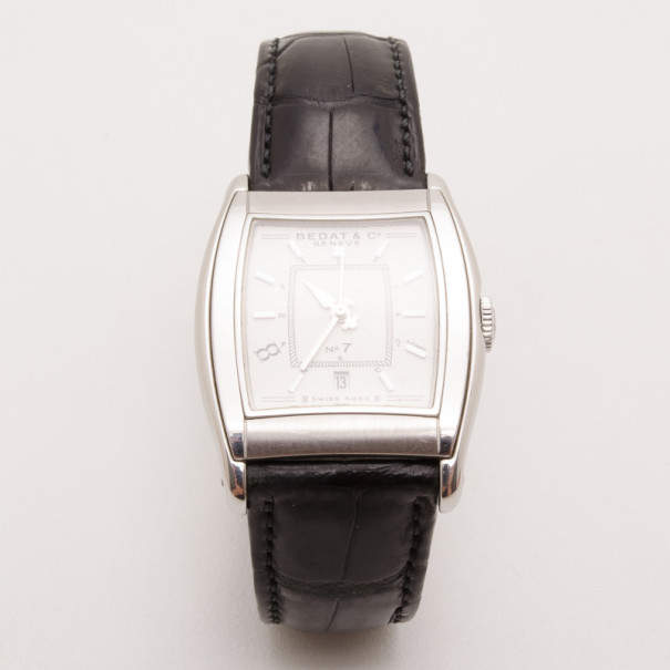 Bedat & Co. No. 7 Silver Dial Mens Leather Watch Black