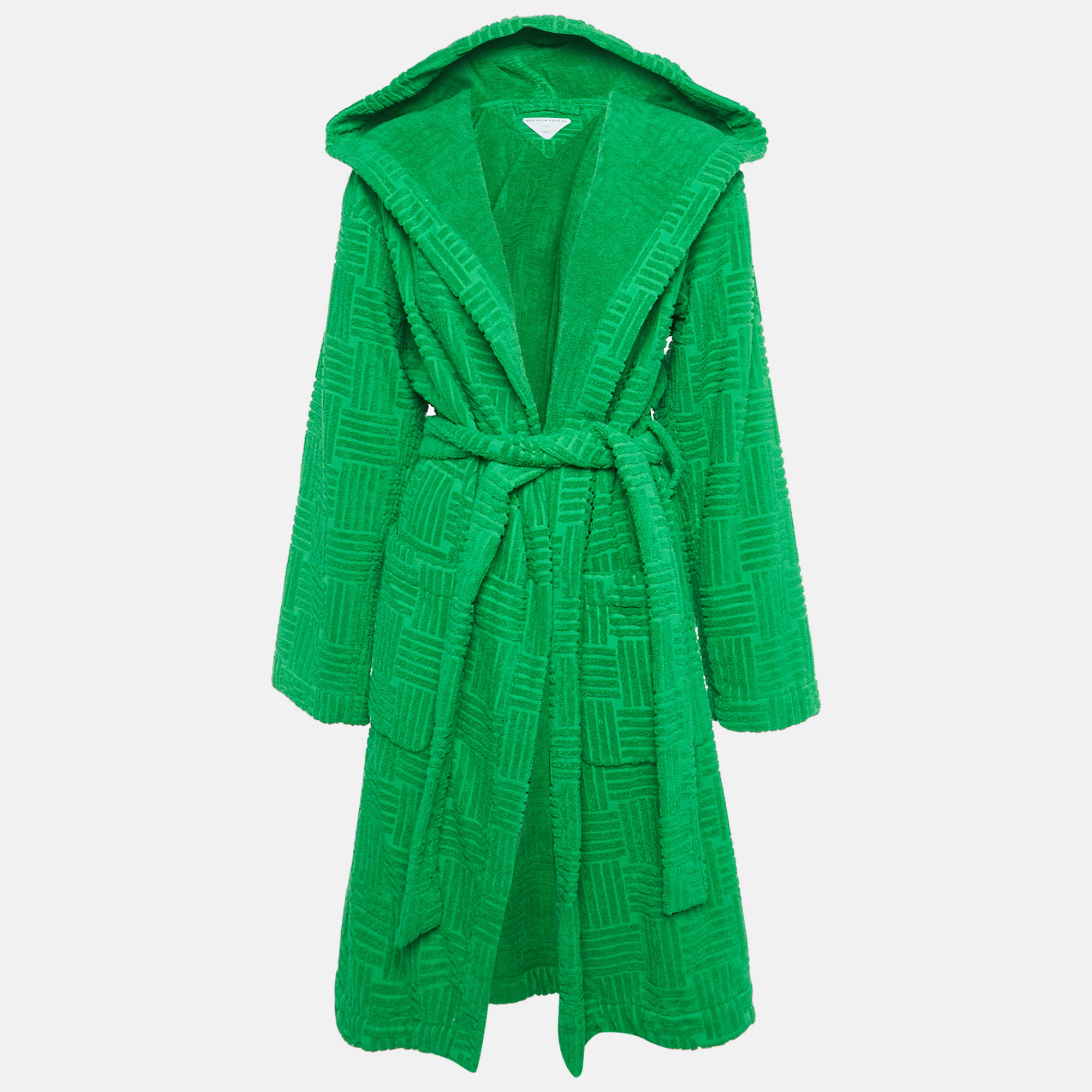 Pre Owned Bottega Veneta Home Green Terry Hooded Bathrobe M