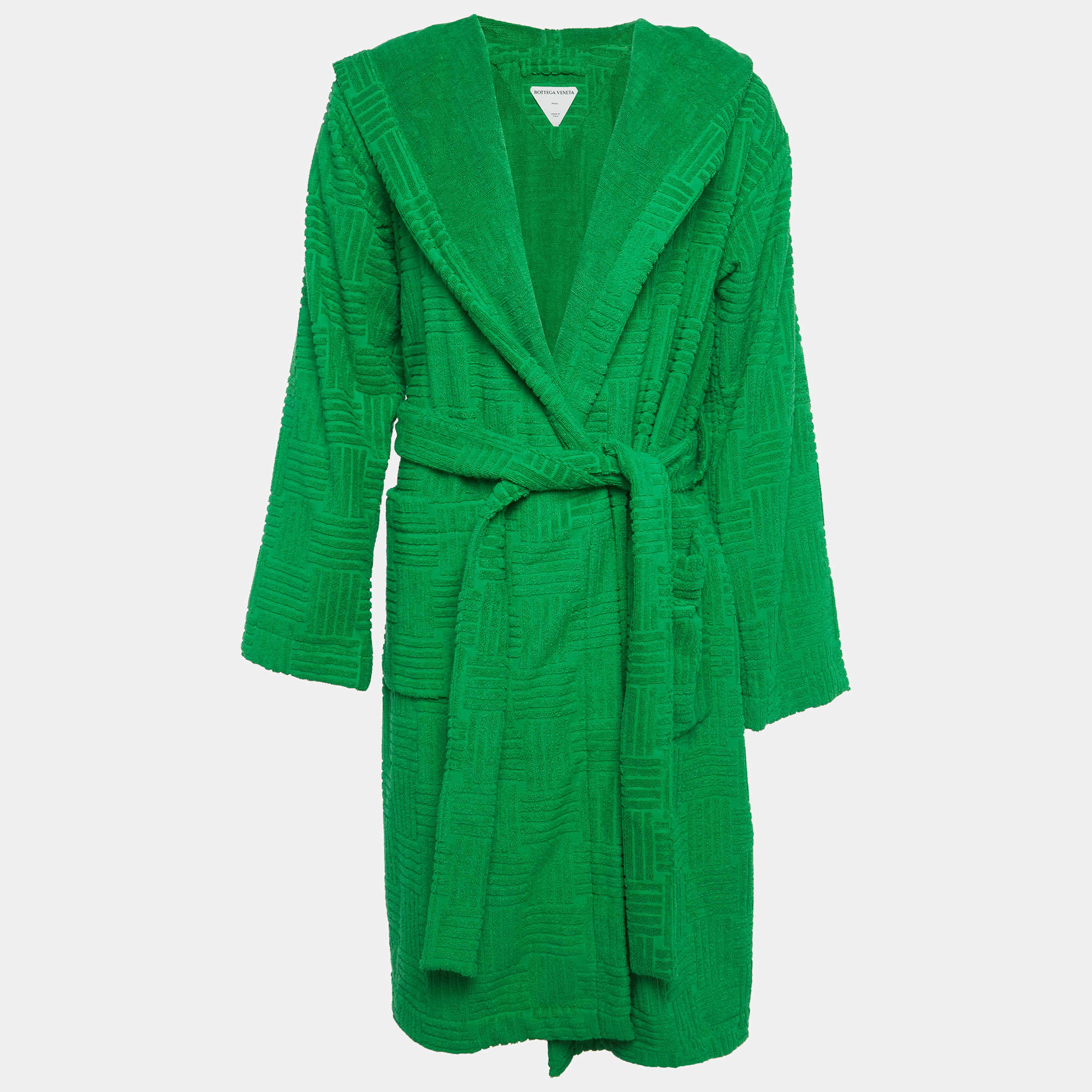 Pre Owned Bottega Veneta Green Intreccio Pattern Cotton Terry Bathrobe M