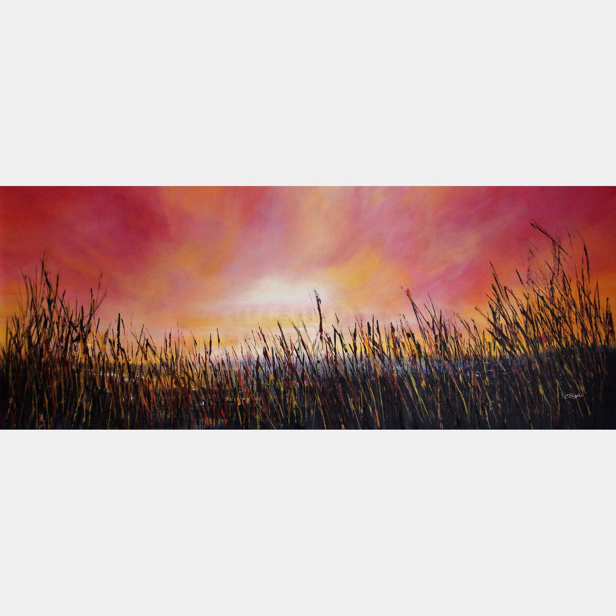 Sunset #9 - Super Sized Original Landscape Painting By Cecilia Frigati, Italy,2023 (89 X 210)