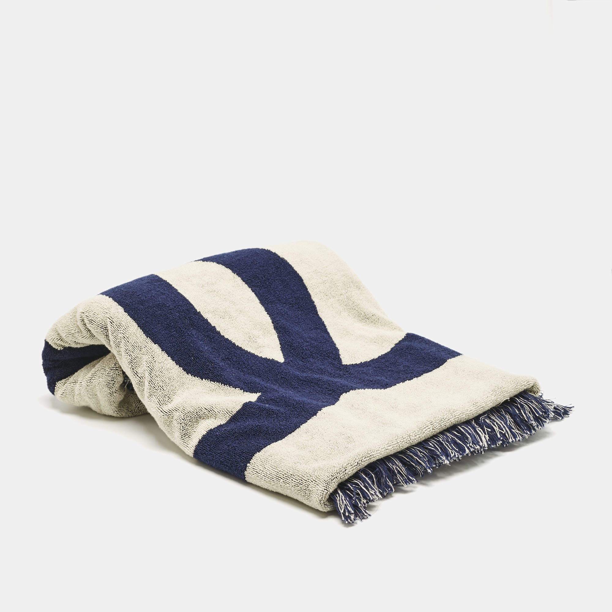 Pre Owned Chanel Navy Blue CC Terry Cotton Beach Towel