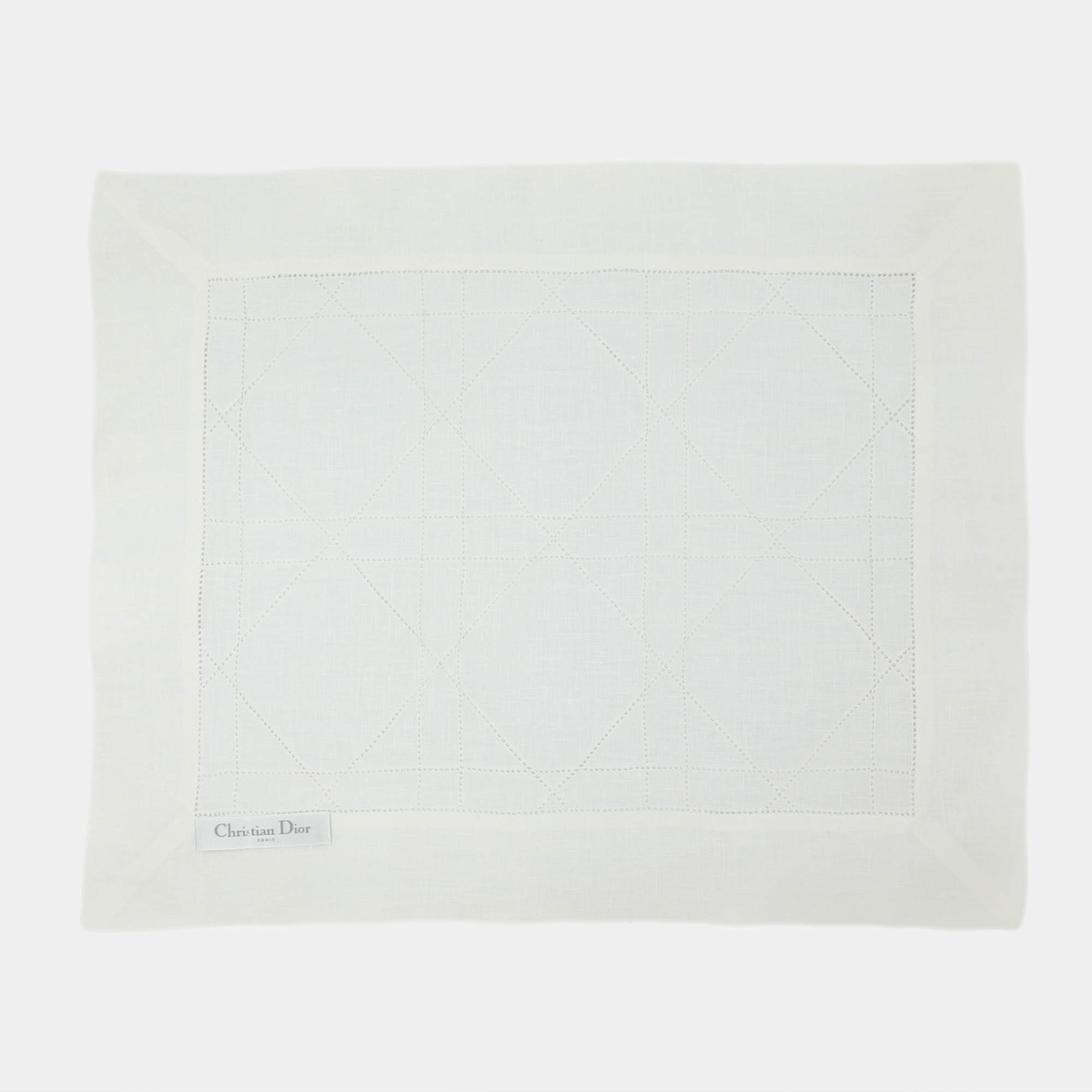 Pre Owned Dior White Linen Cannage Napkins Set 16
