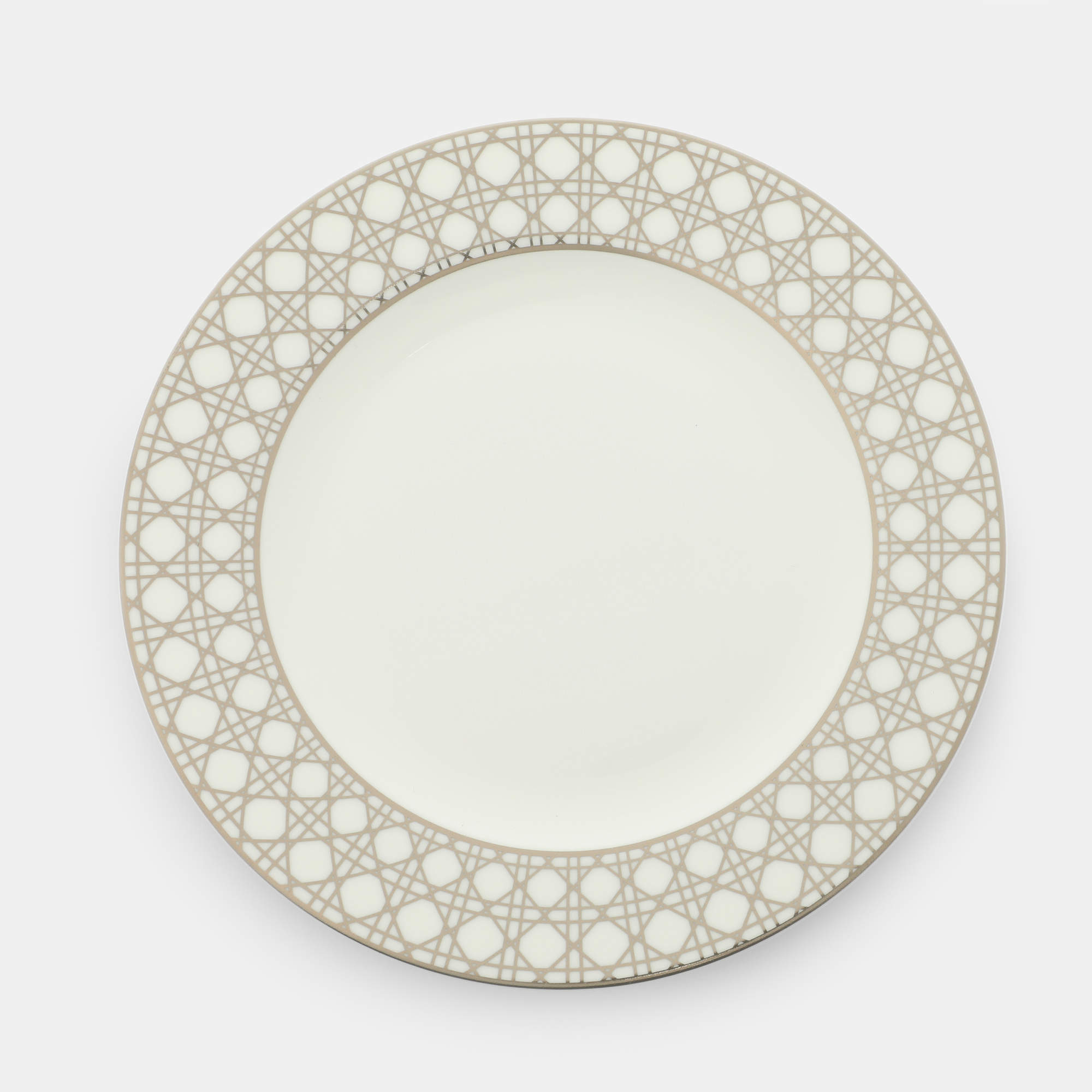 Pre Owned Dior Porcelain White/Silver Cannage Montaigne Side Plate Set 16