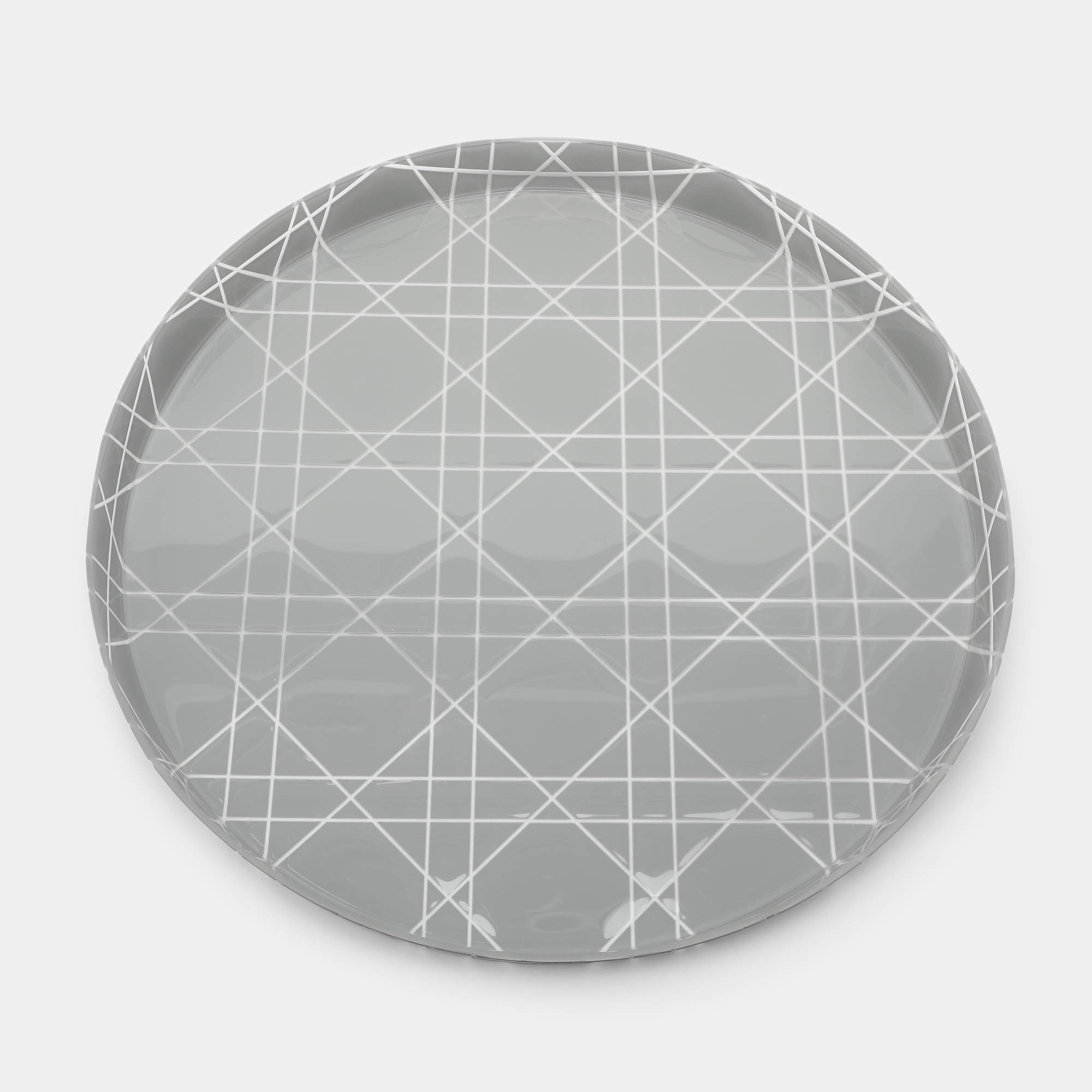 Pre Owned Dior Resin Grey Cannage Round Tray