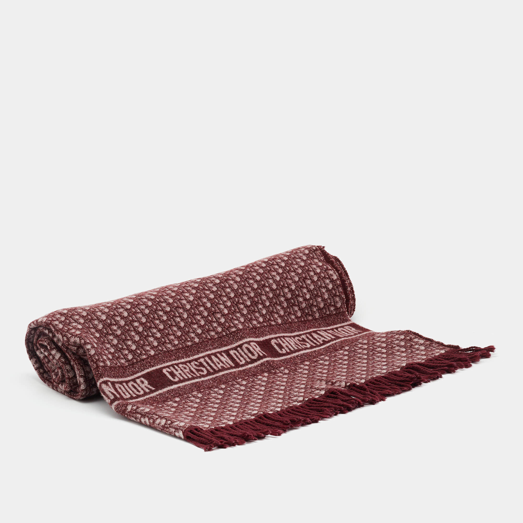 Dior Burgundy Oblique Cashmere Blend Throw Blanket