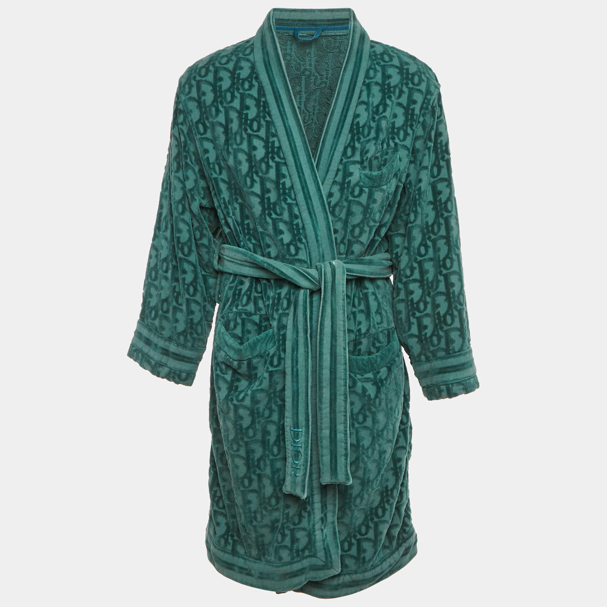 Pre Owned Dior Homme Green Logo Terry Bathrobe M