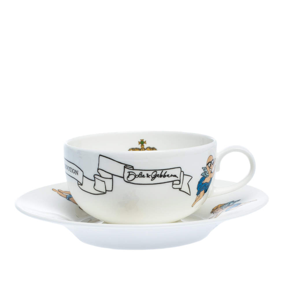 Dolce & Gabbana White Fashion Devotion Ceramic 5-Piece Tea Cup Set دولتشي  أند غابانا | TLC