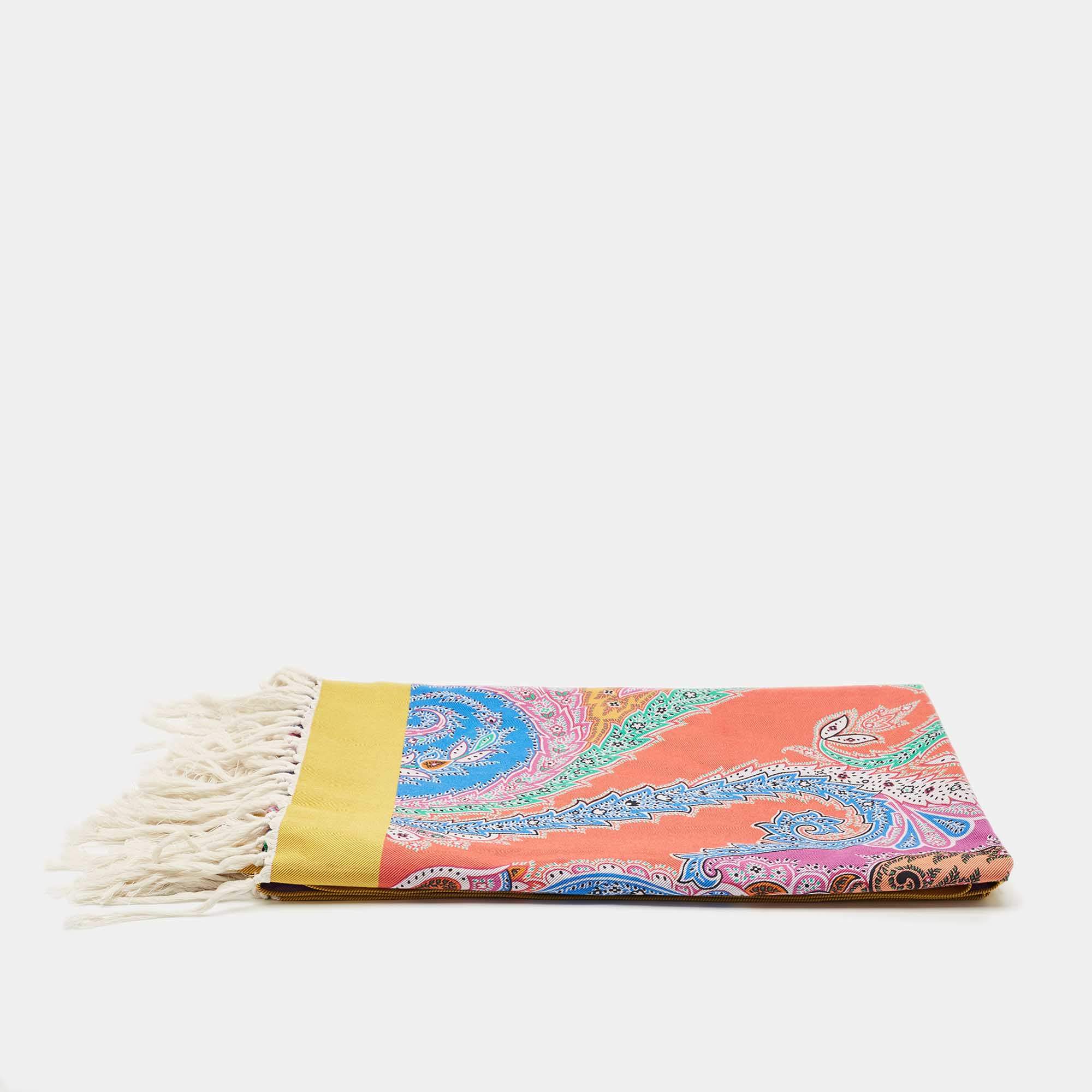 Pre Owned Etro Multicolor Paisley Print Cotton Plaid Throw