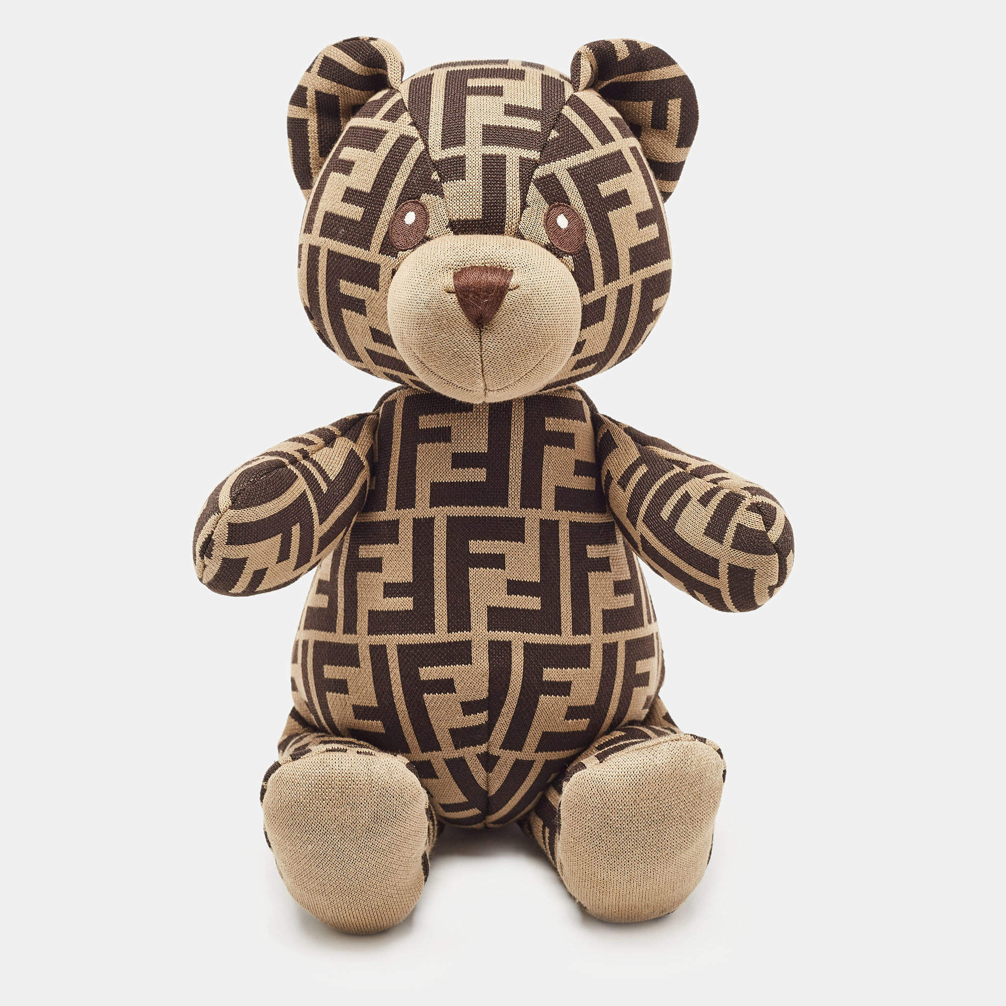 Pre Owned Fendi Kids Brown FF Logo Jersey Teddy Bear