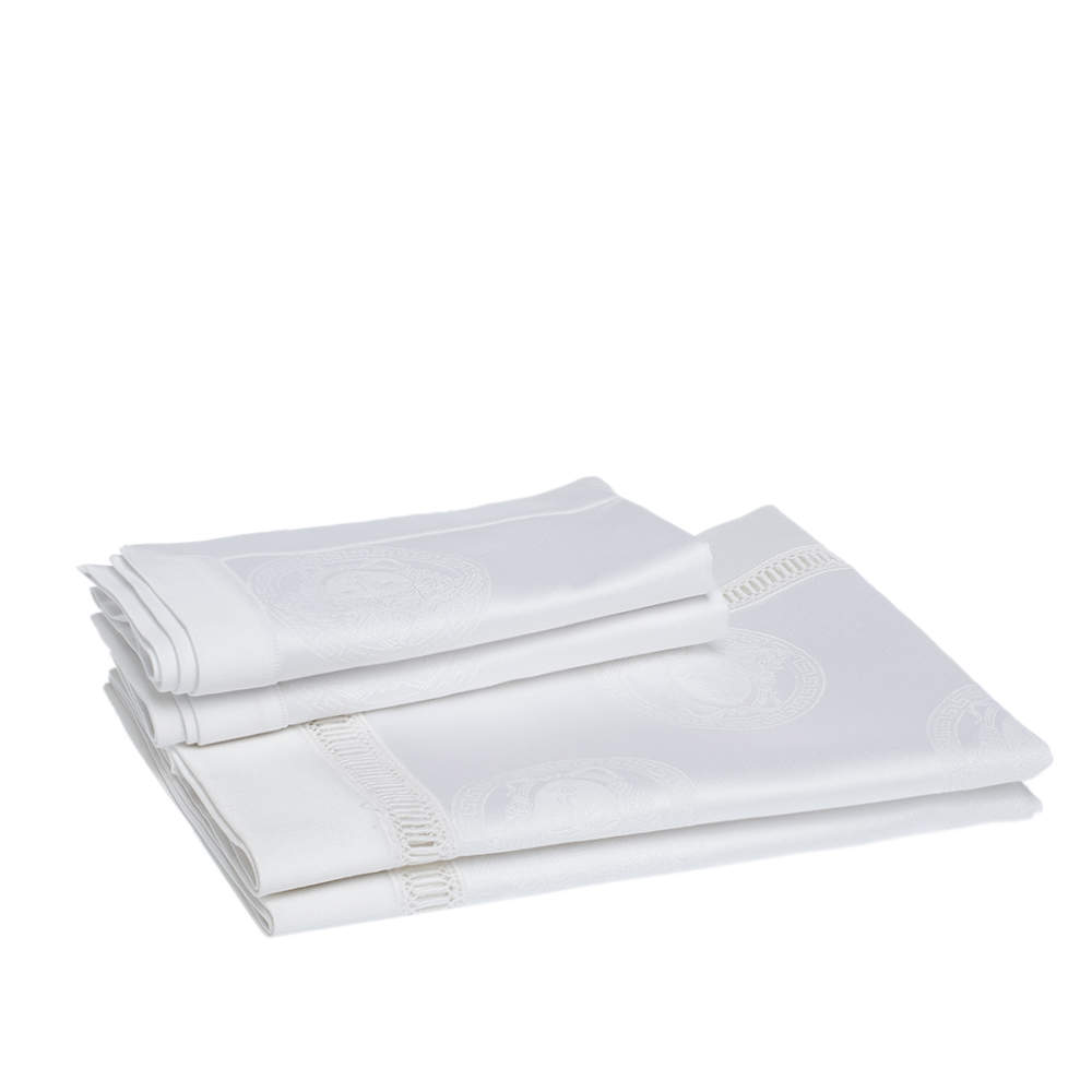 Gianni Versace Vintage White Medusa Pattern Placemat & Napkin Set
