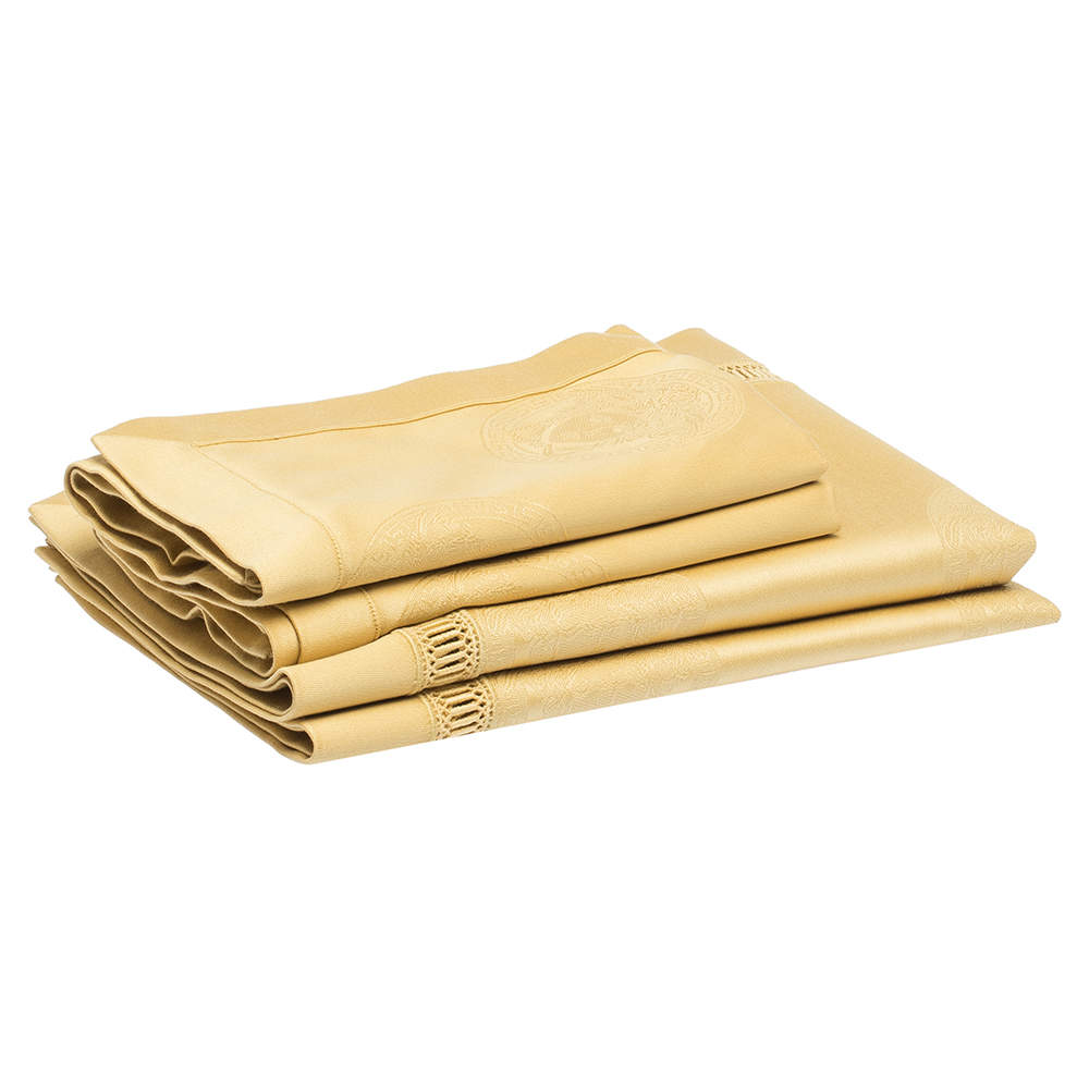 Gianni Versace Vintage Mustard Yellow Medusa Pattern Placemat & Napkin Set