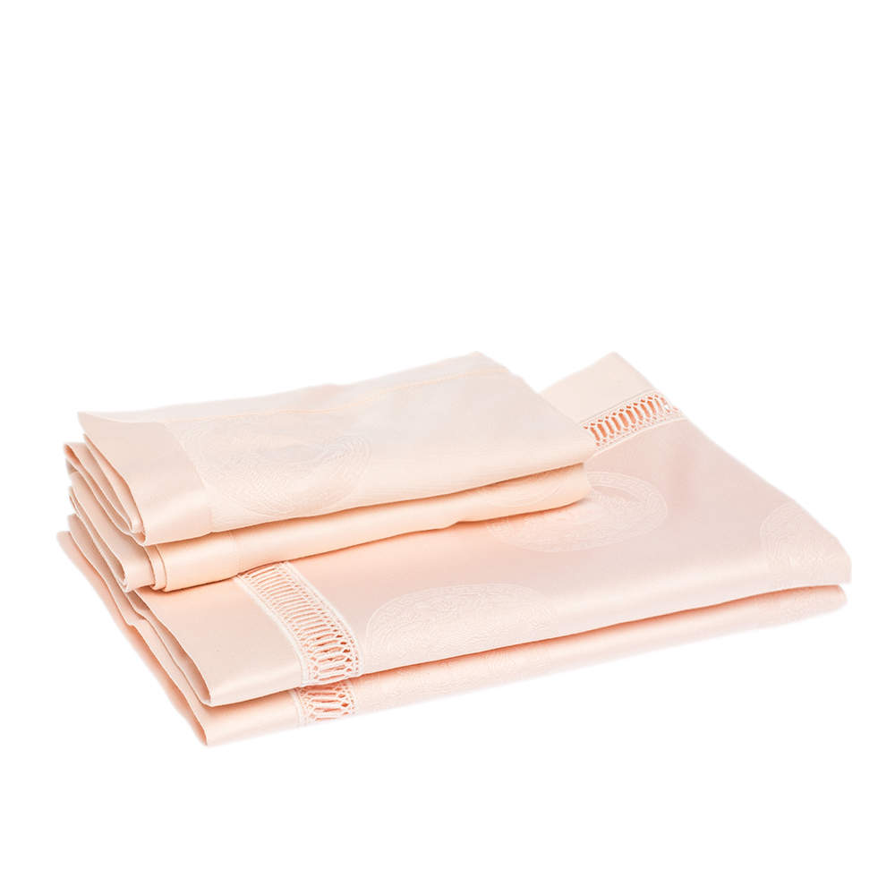 Gianni Versace Vintage Salmon Pink Medusa Pattern Placemat & Napkin Set