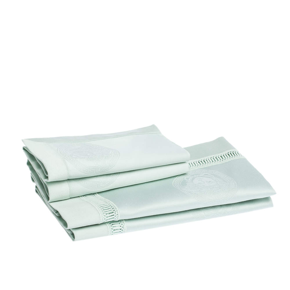 Gianni Versace Vintage Green Medusa Pattern Placemat & Napkin Set

