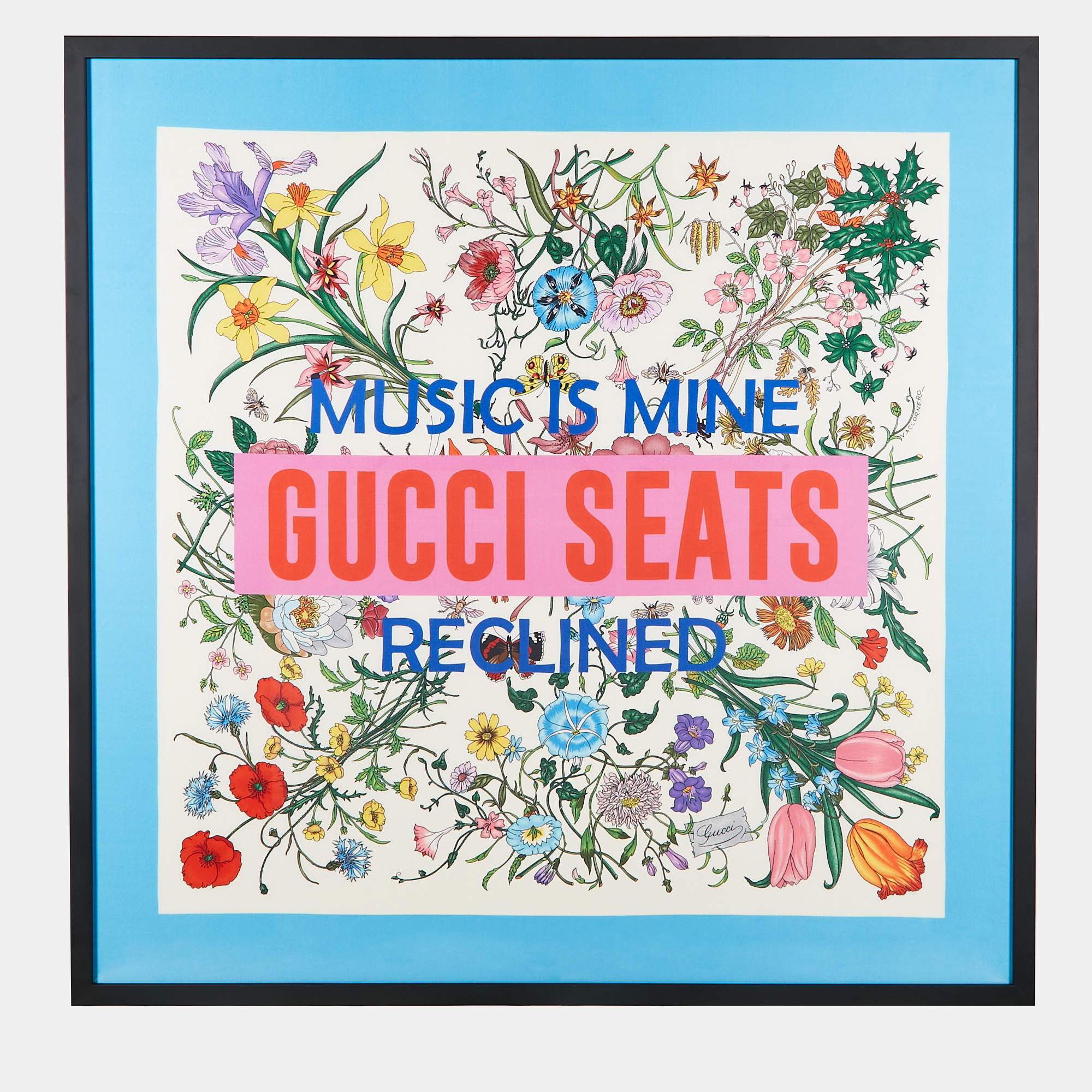 Gucci X Sony Music Multicolor Floral Print Framed Silk Scarf