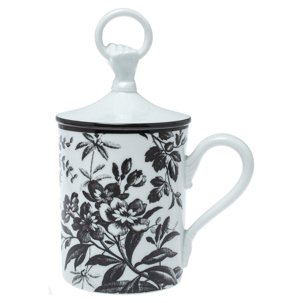 Pre Owned Gucci Black/White Herbarium Hand and Ring Mug 