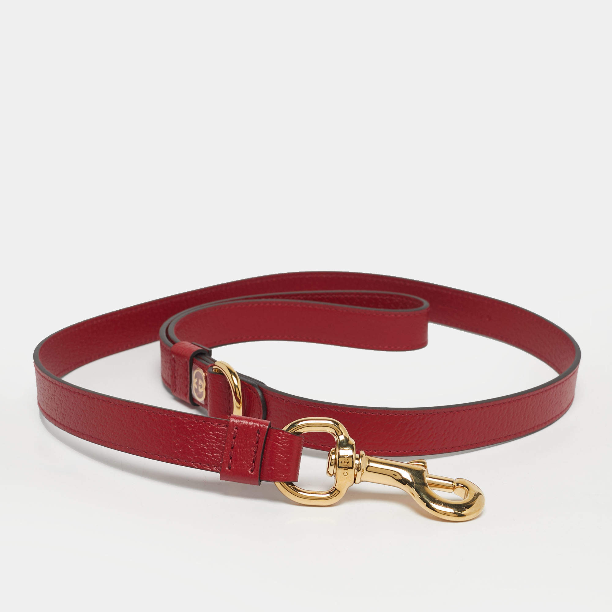 Pre Owned Gucci Red Leather Small/Medium Pet Leash