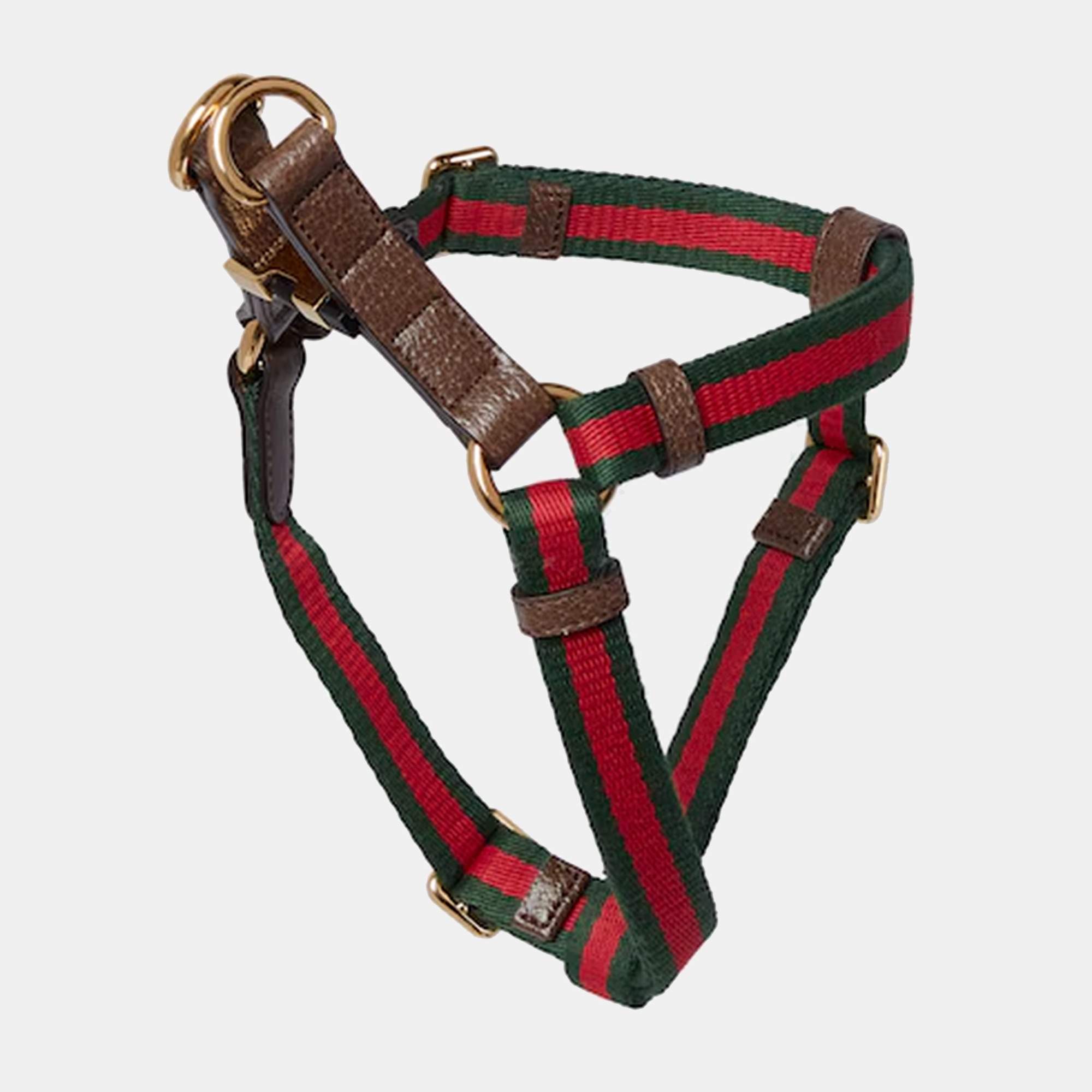 Pre Owned Gucci Brown Leather and Web Pet Harness M