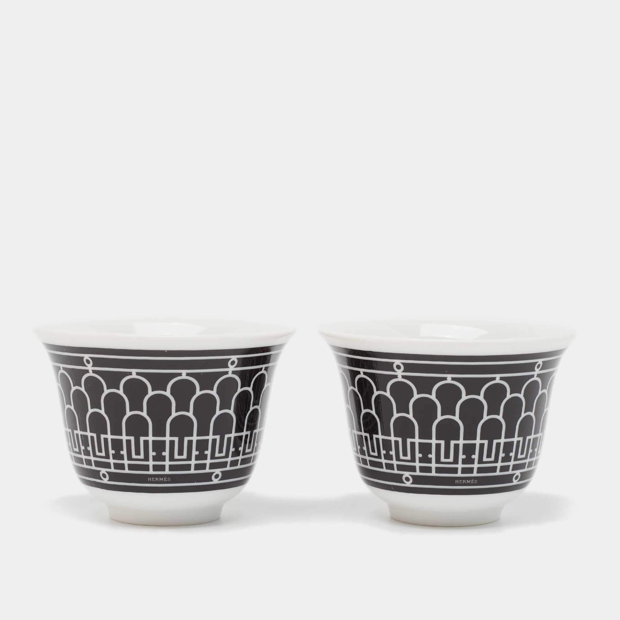 Hermès Noir Porcelain H Deco Mini Cup Set of 2