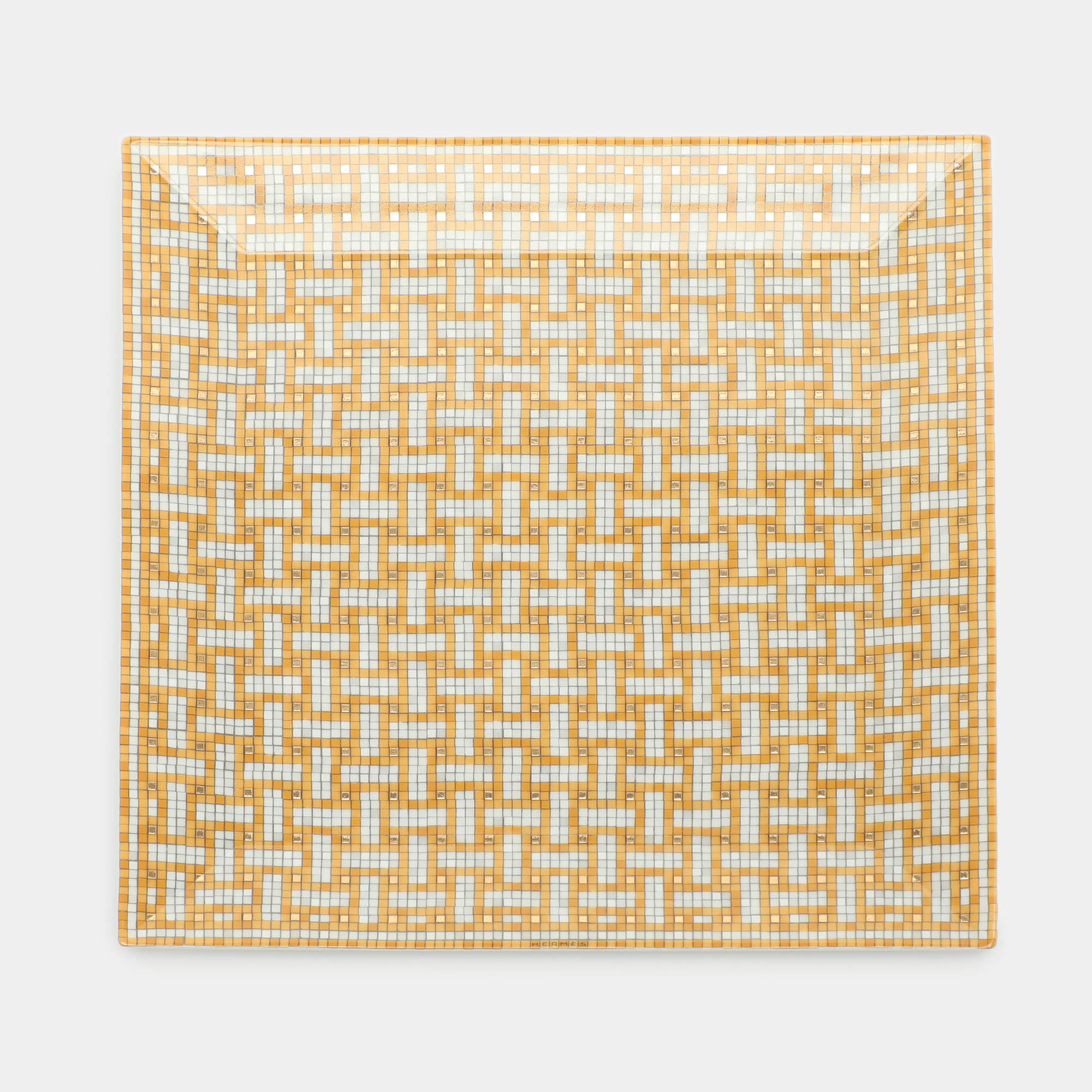 Pre Owned Hermès Porcelain White Mosaique au 24 No. 4 Square Plate