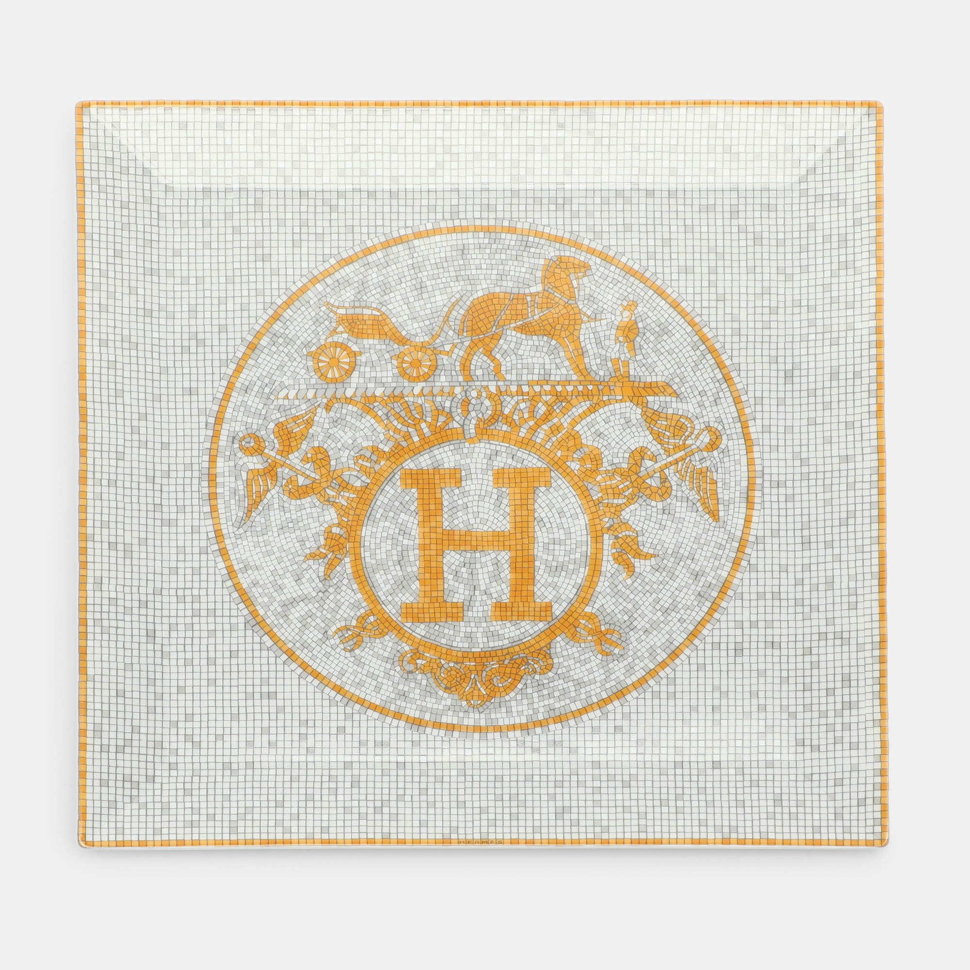 Pre Owned Hermès Porcelain White Mosaique au 24 No. 5 Square Plate