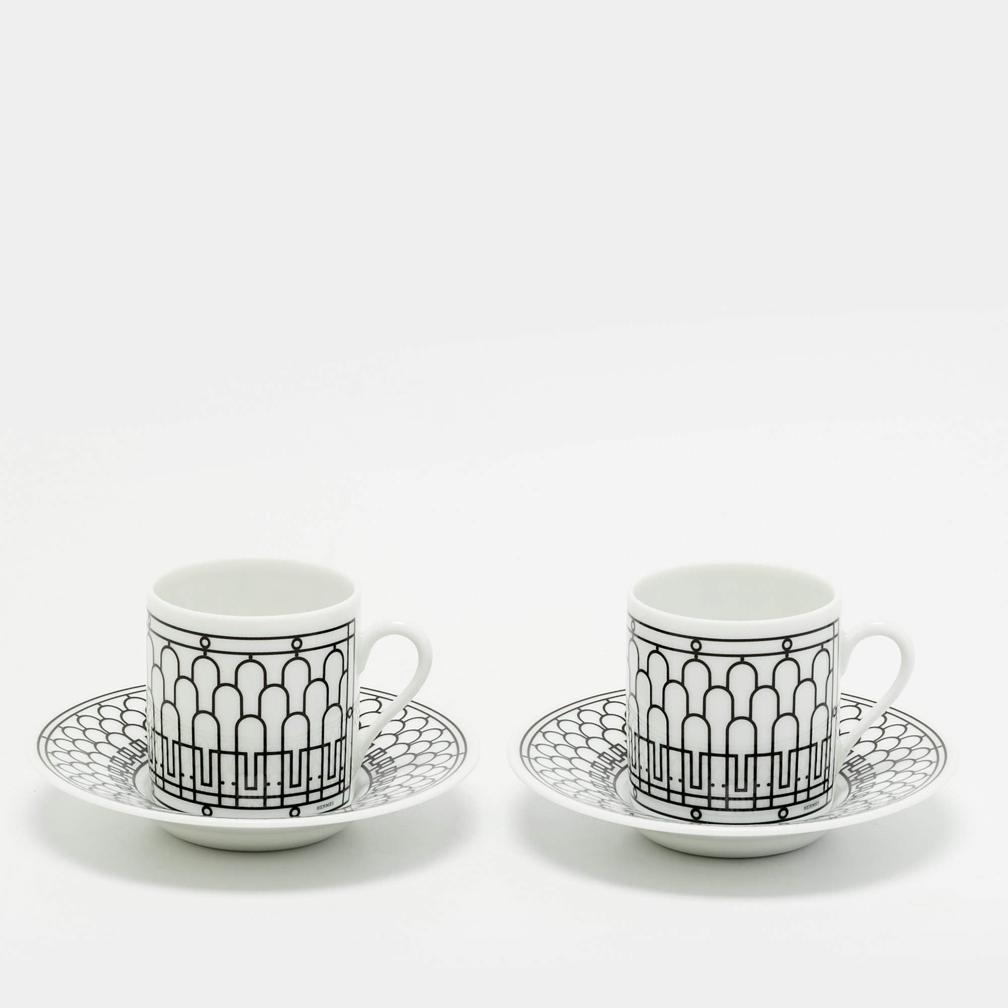 مملوكة مسبقًا Hermès H Deco Porcelain Coffee Cup and Saucer Set of 2