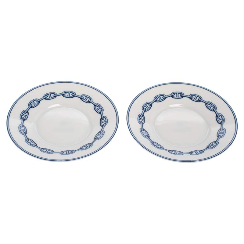 Hermes Chaine D'ancre Tea Cup and Saucer 2 set blue coffee dinnerware – art  Japan Export