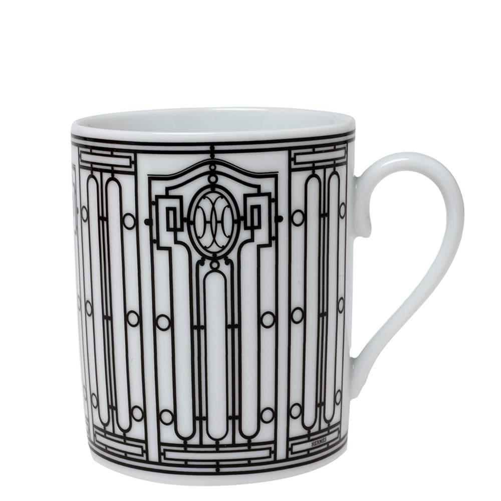 Pre Owned Hermès White/Black Porcelain H Deco Mug