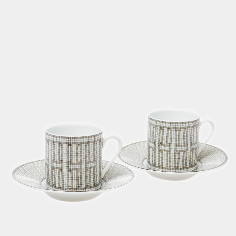 Hermès Mosaique AU 24 Platinum Coffee Cup & Saucer Set