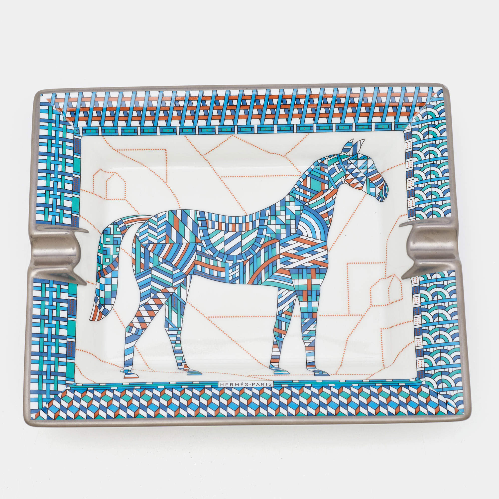 Hermès Bleu Cobalt Cheval Deco Porcelain Ashtray