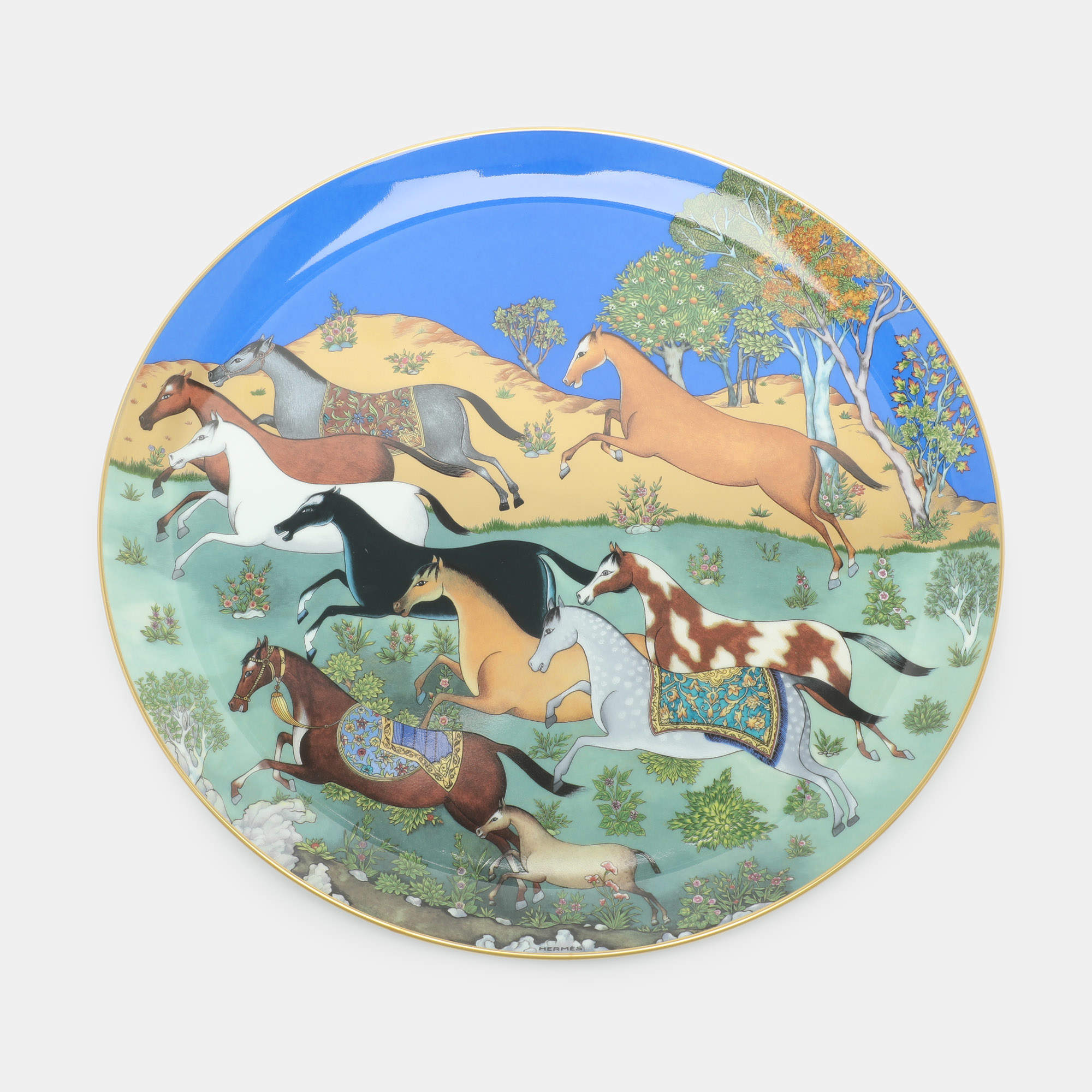 Pre Owned Hermès Porcelain Blue Cheval d'Orient Tart Platter
