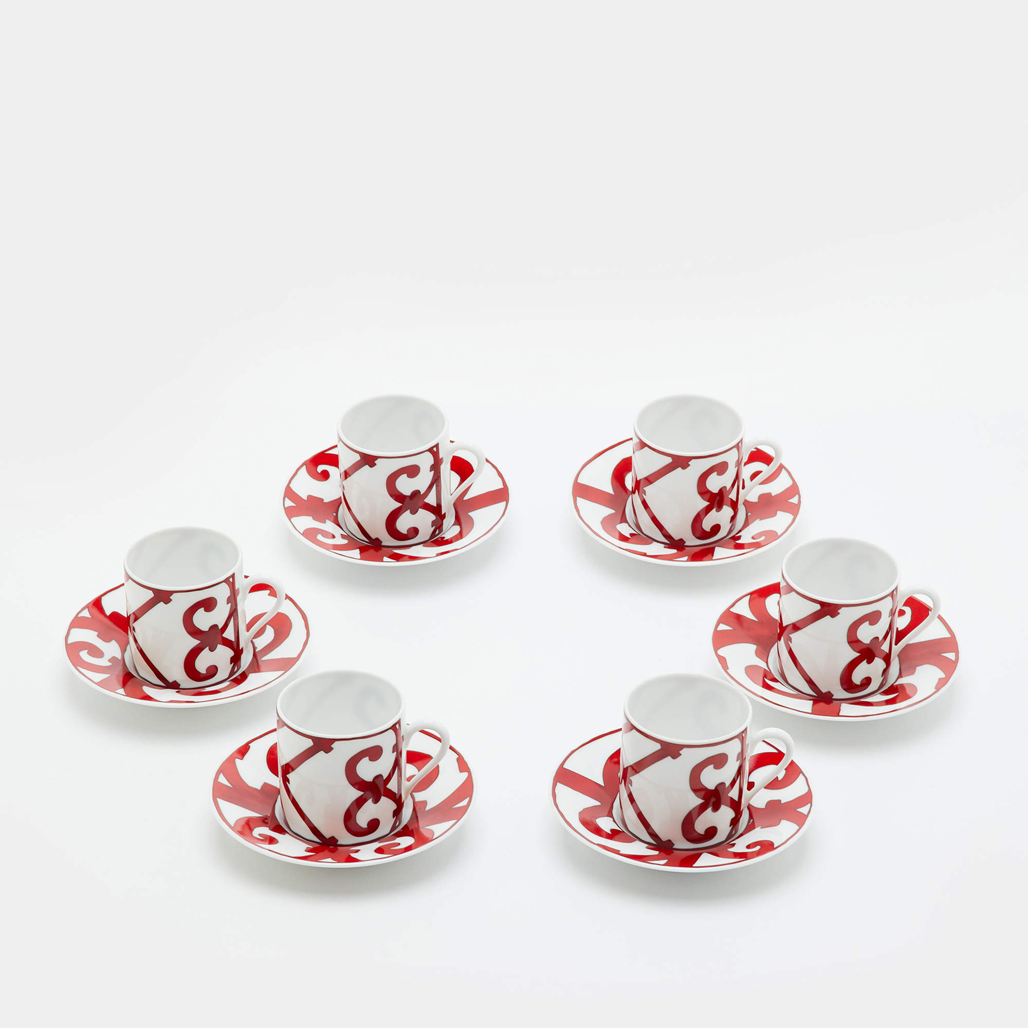 Pre Owned Hermès Red Balcon du Guadalquivir Coffee Cup & Saucer Set of 6