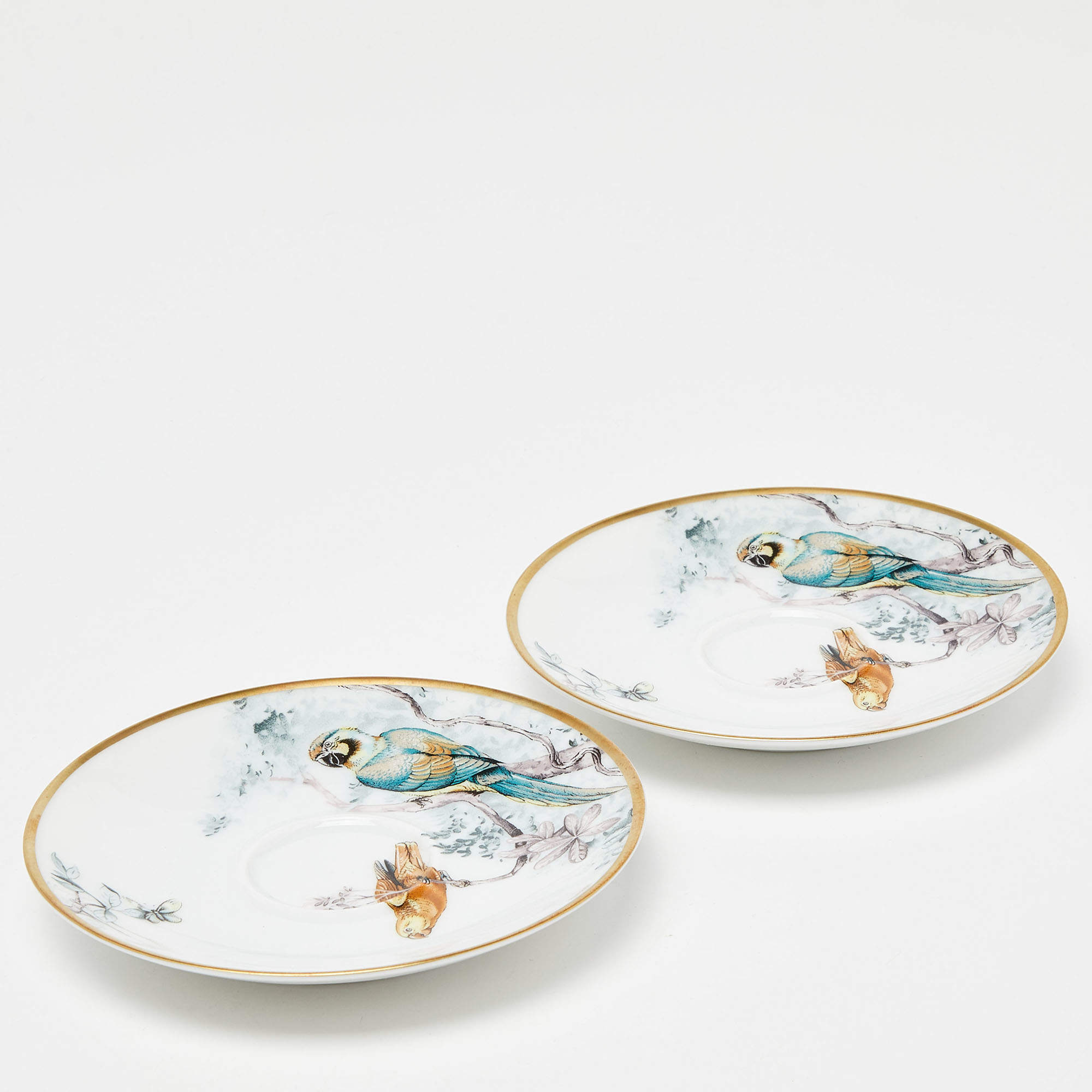 Hermes White Porcelain Carnet d'Equateur 2 Piece Saucer Set