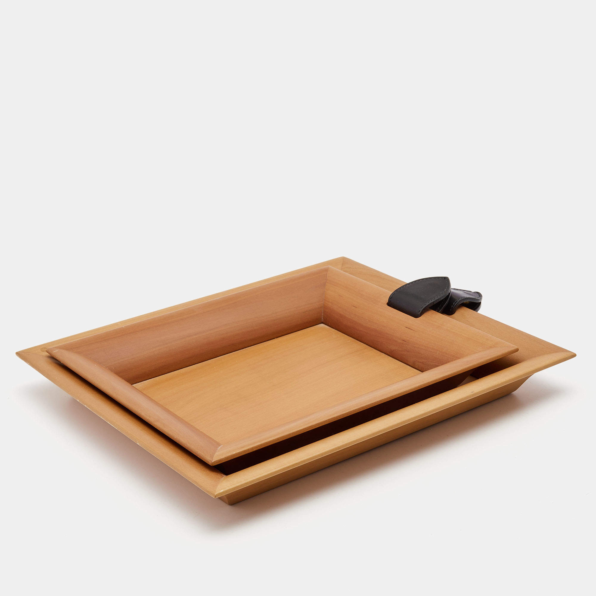 Hermes Oak Wood Atrium Square Change Tray Set