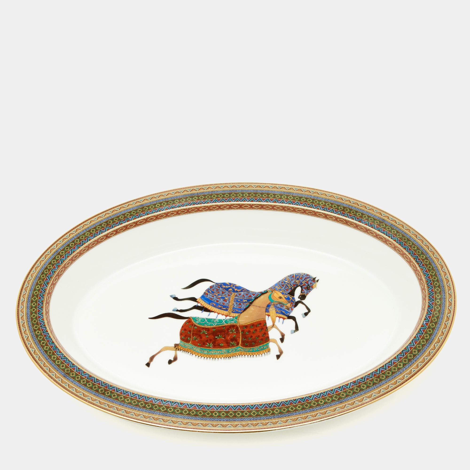 Hermès Cheval d’Orient White Printed Porcelain Vegetable Dish 