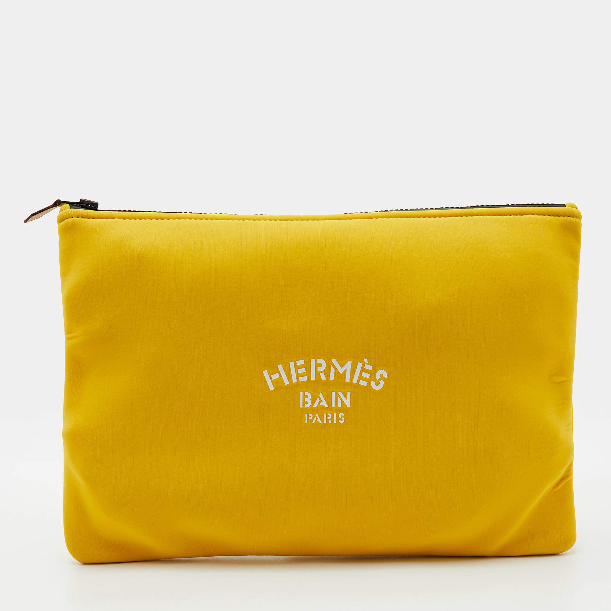 Pre Owned Hermès Neobain Flat GM Yellow Polyamide Clutch