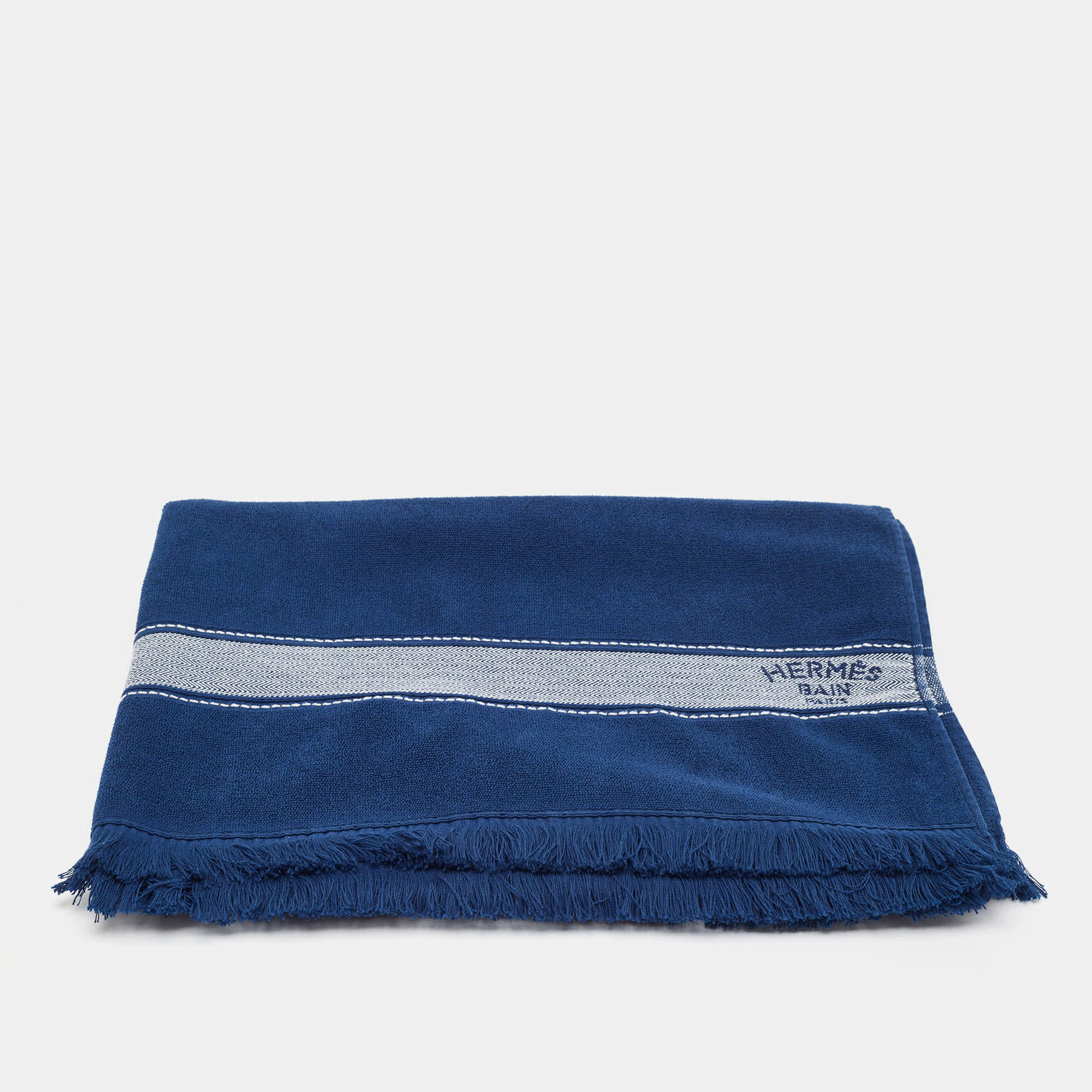 Hermès Bain Blue Terry Cotton Yachting Beach Towel
