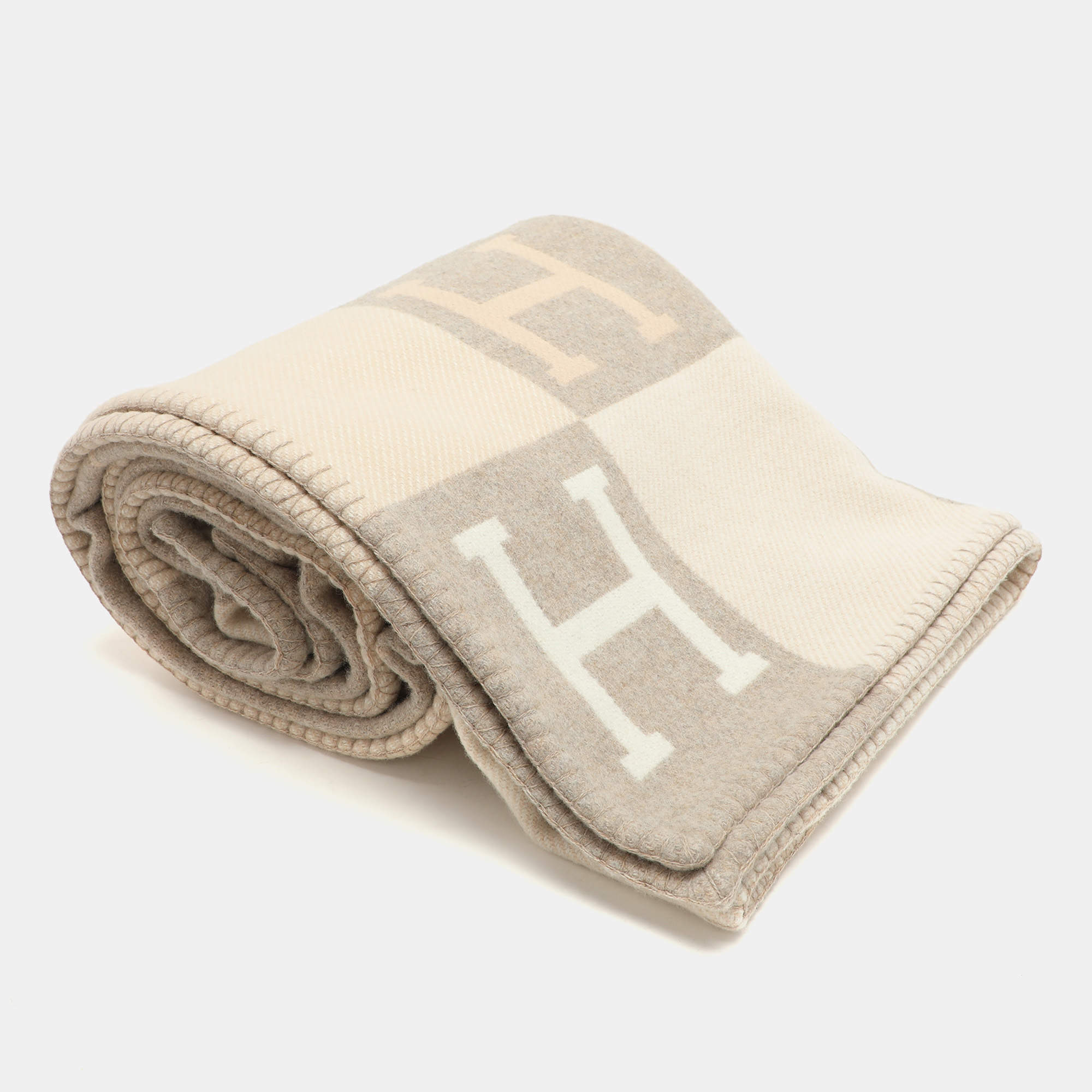 Hermès Beige Merino Wool and Cashmere Avalon Throw Blanket