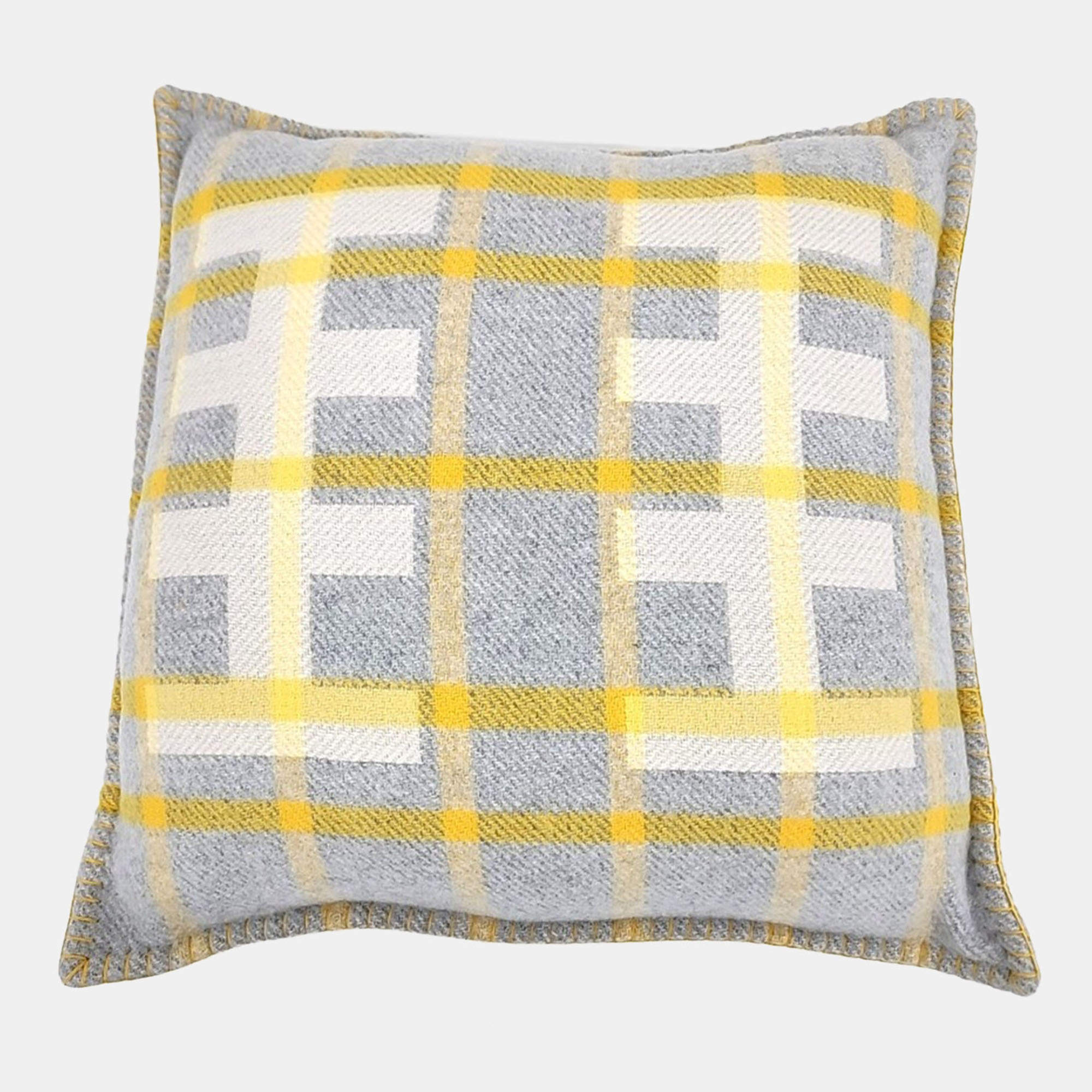 Pre Owned Hermes Grey, Yellow Wool Cushion