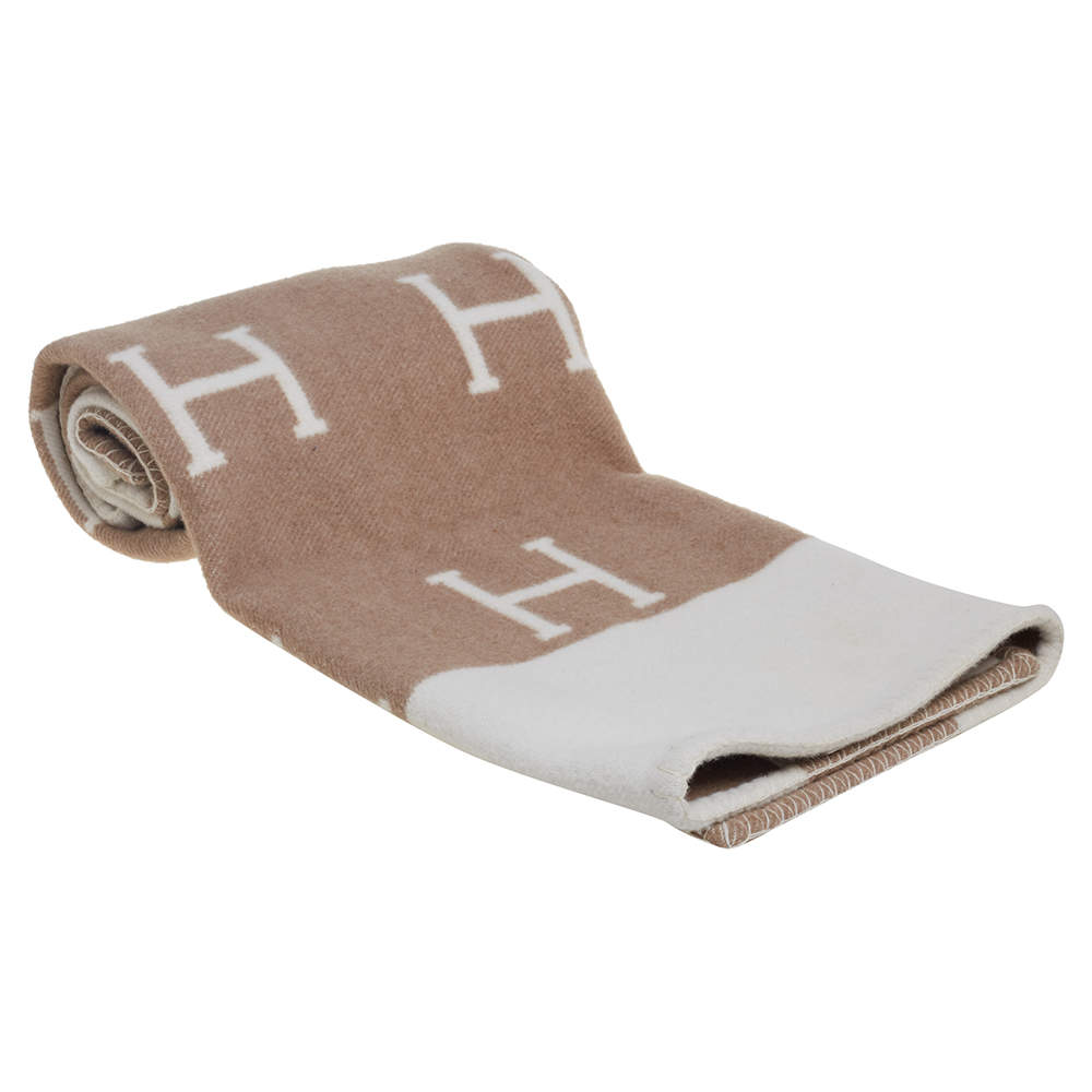 Hermes Beige Avalon Merino & Cashmere Baby Blanket 