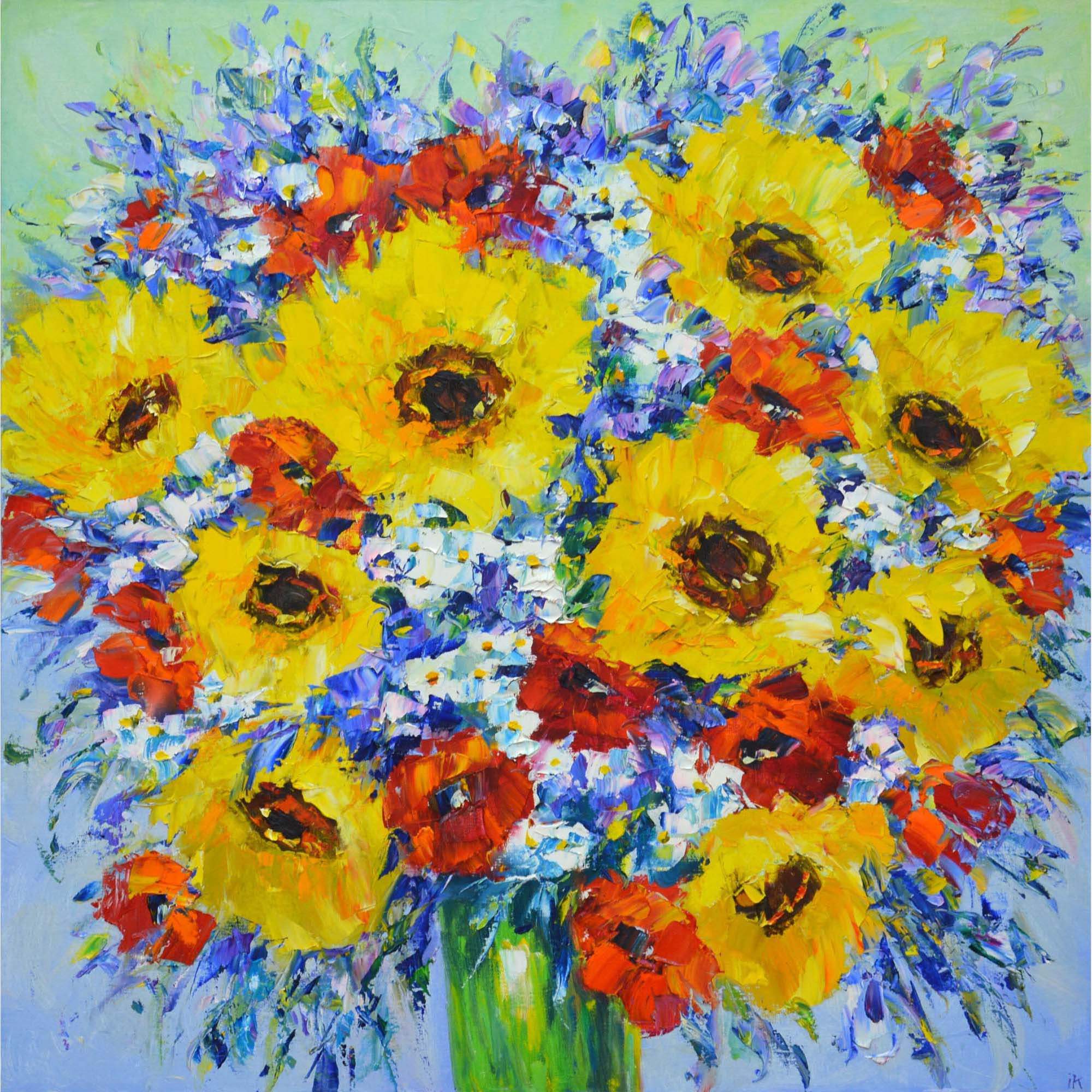 Poppies And Sunflowers By Iryna Kastsova, Belarus,2018 (80 X 80)
