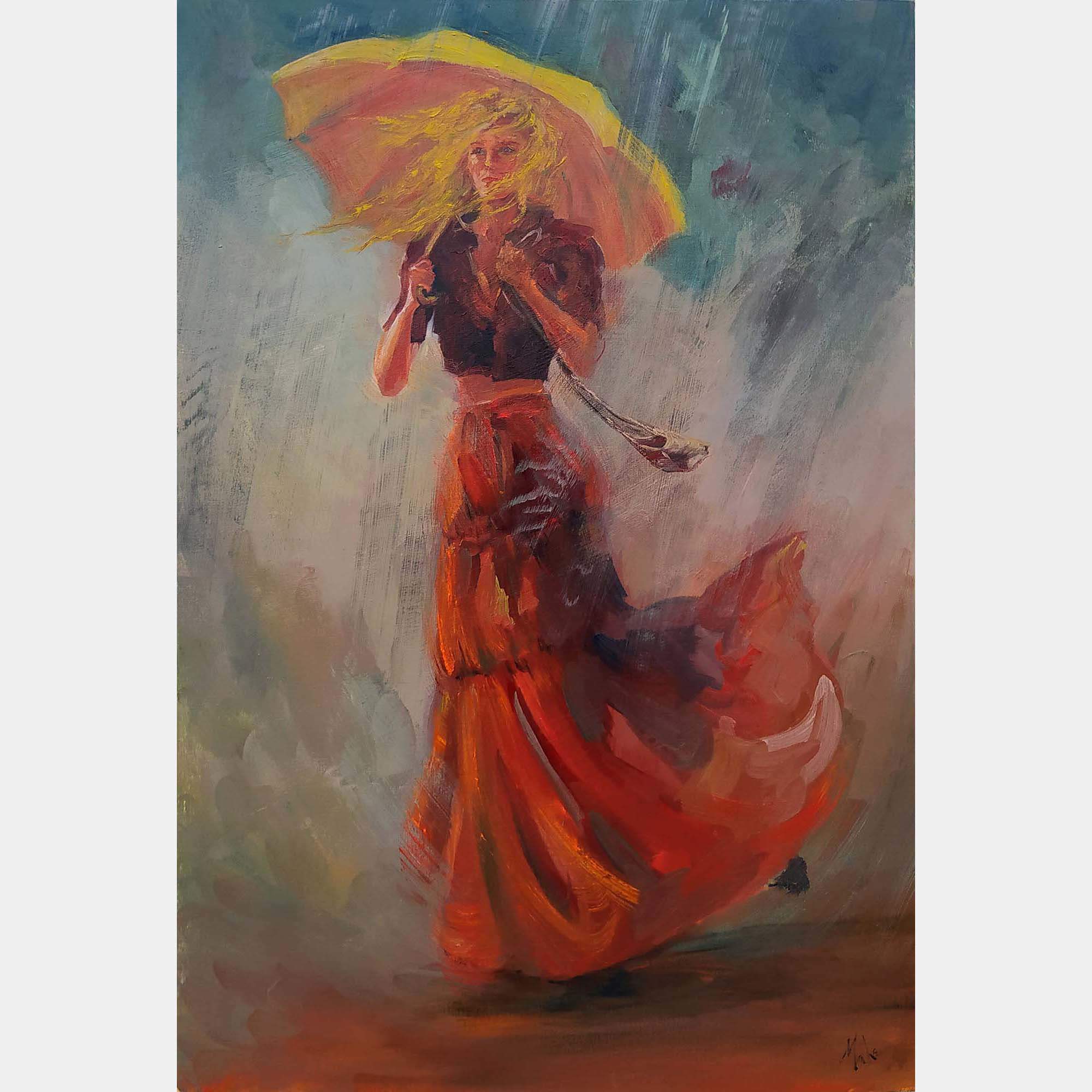 L'Orage Au Parapluie Jaune-The Storm With Yellow Umbrella-Der Sturm Mit Gelbem Regenschirm By Isabel Mahe, France,2023 (81 X 54)