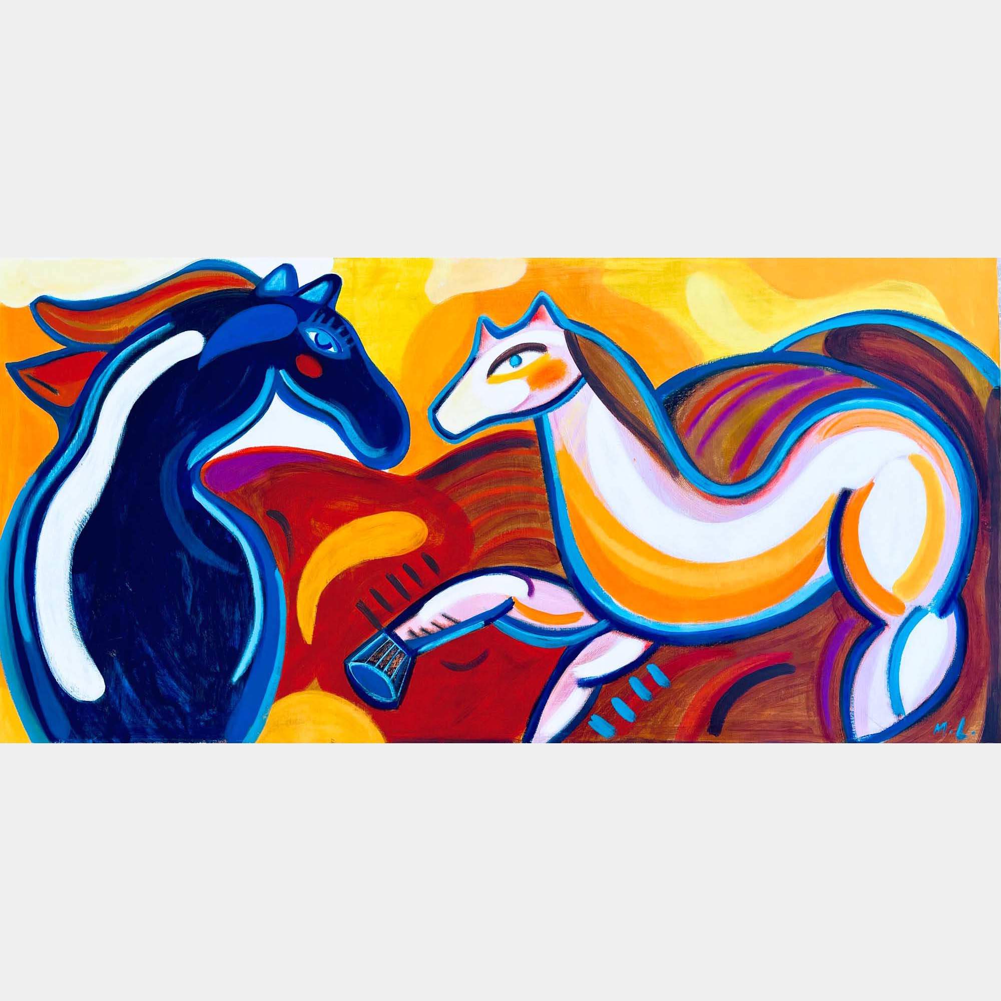 Horses In The Sunset By Mercedes Lagunas, Spain,2024 (55 X 110)