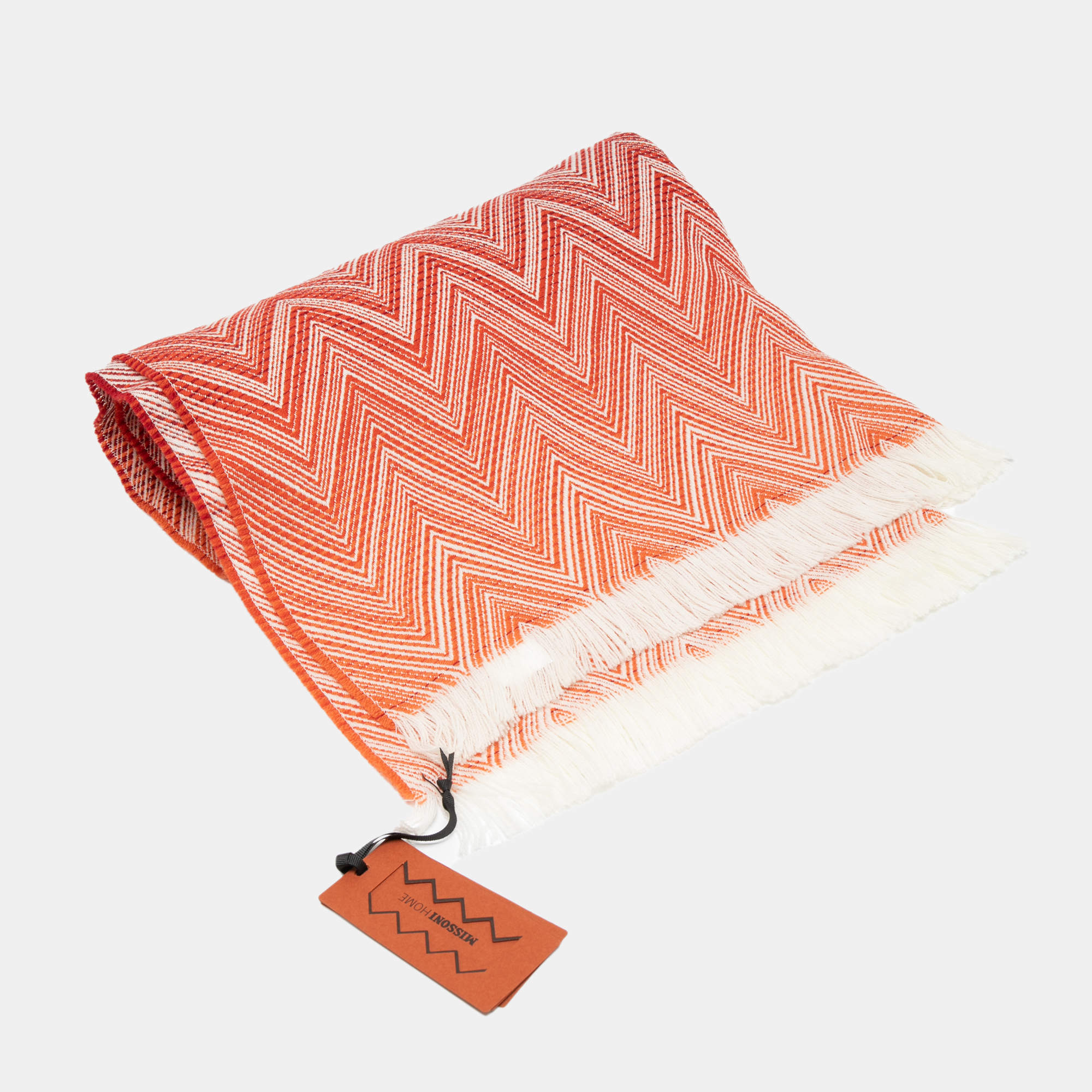 Missoni Home Orange Zig-Zag Patterned Wool Timmy Fringed Throw