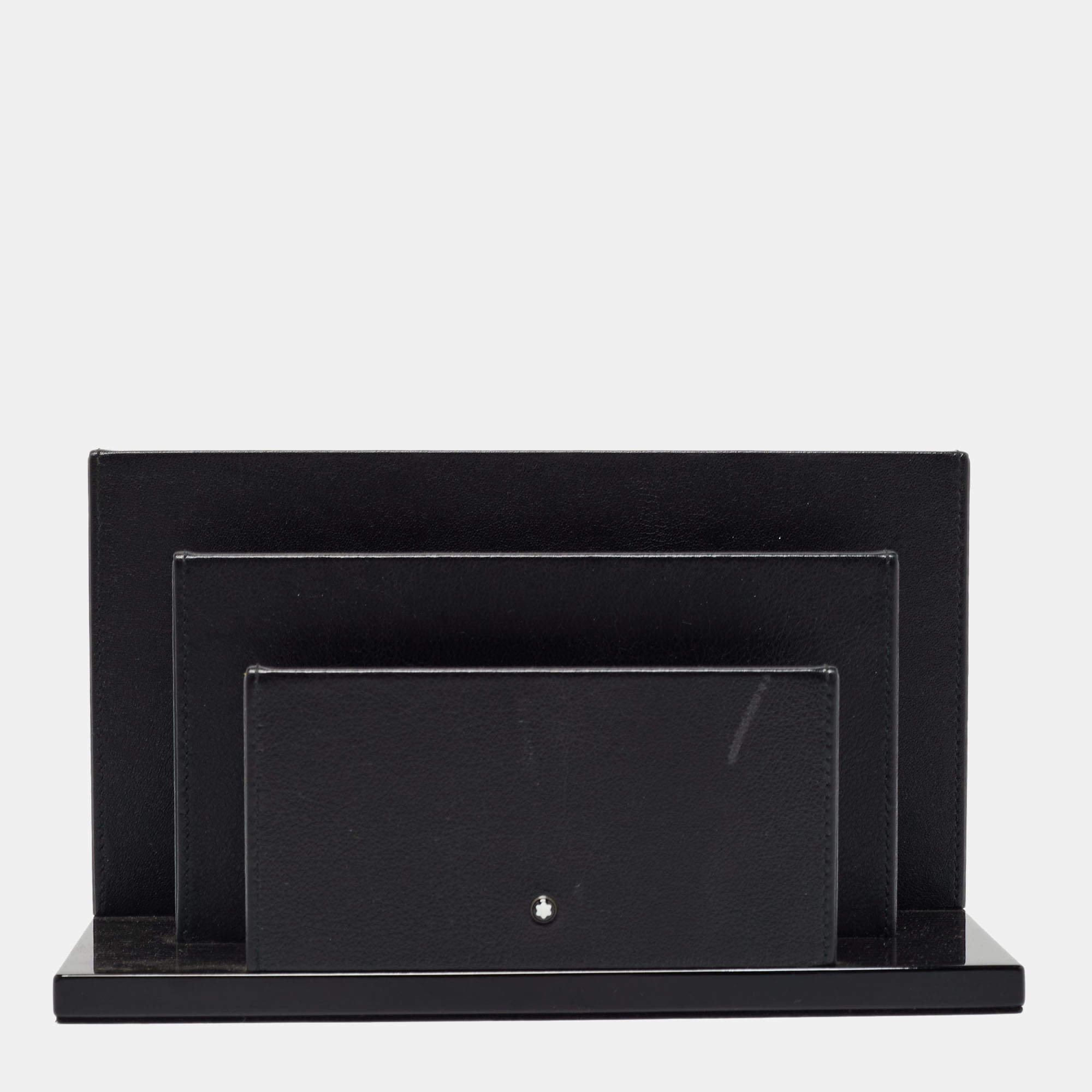 Montblanc Black Leather and Wood Letter Rack