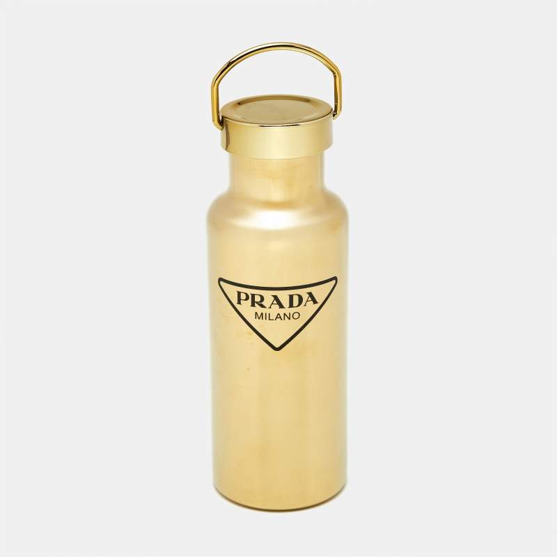 Pre Owned Prada Gold Tone Metal Thermal Water Bottle