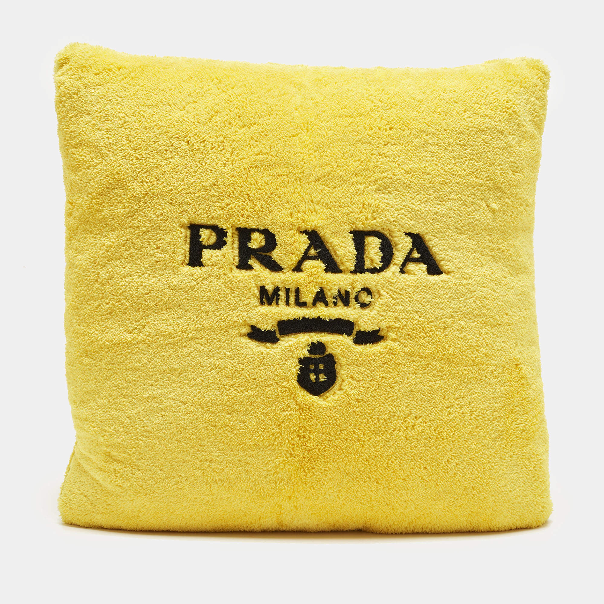 مملوكة مسبقًا Prada Yellow Logo Embroidered Fleece Cushion 50 cm x 50 cm