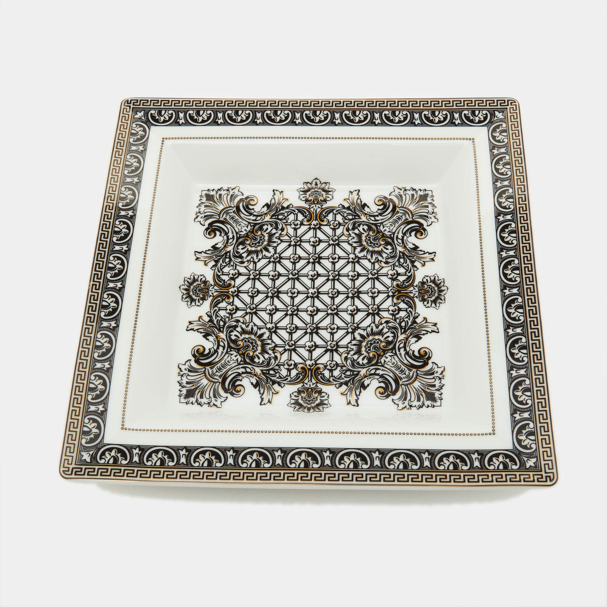 Rosenthal Meets Versace White & Black Printed Porcelain Square Dish