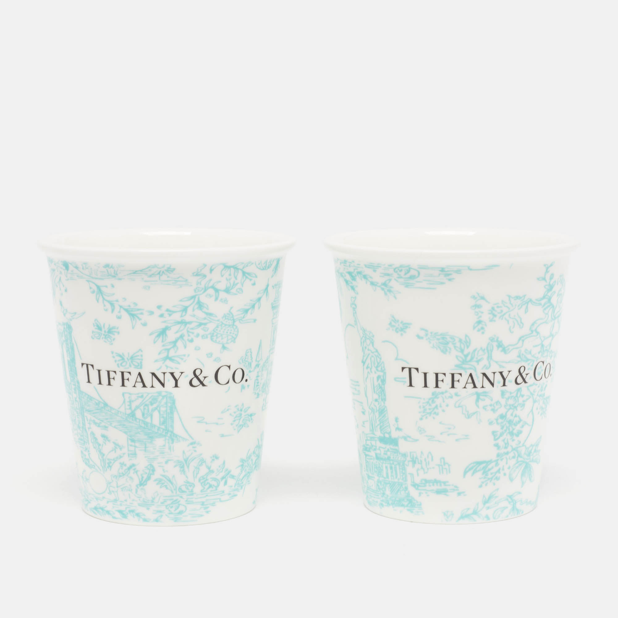 Tiffany & Co. Toile Fine Bone China White Coffee Cup Set of 2
